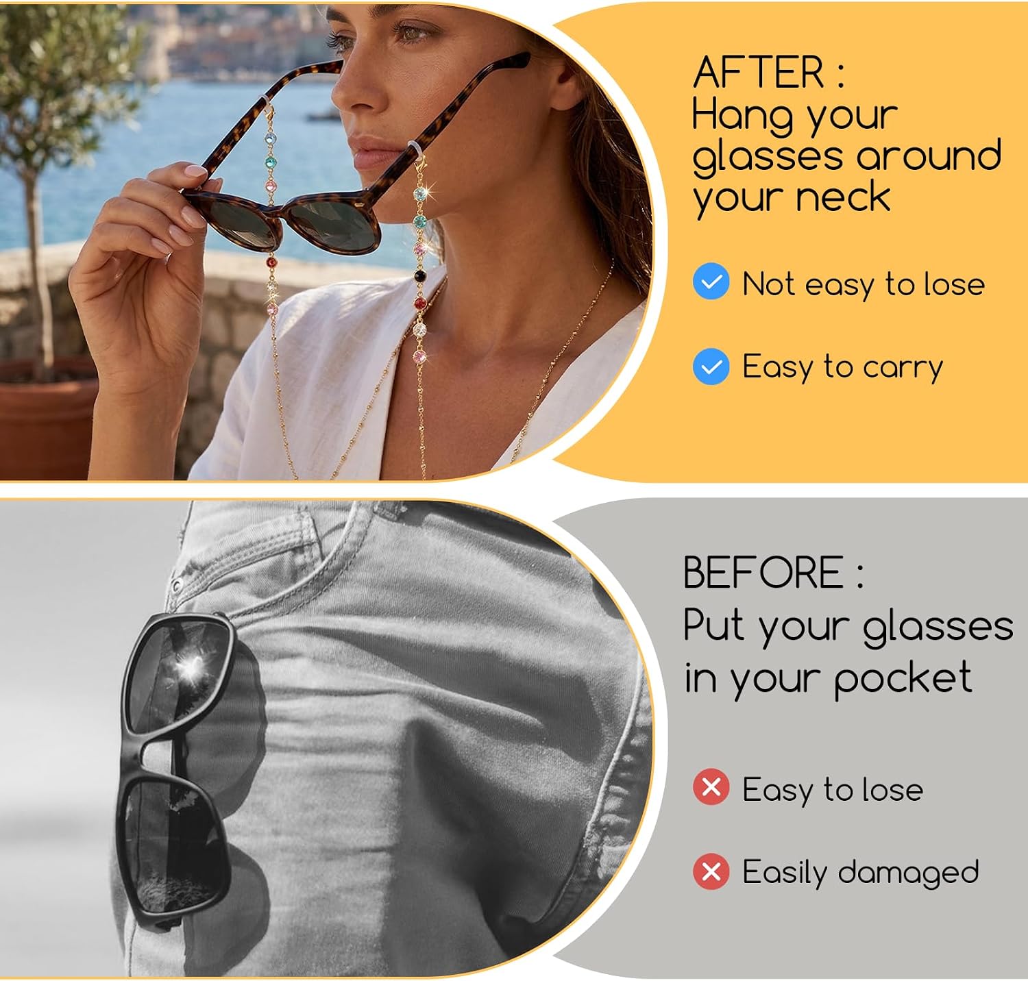 6 Pcs Eye Glass Chains Women, Stylish Beaded Glasses Necklace for Women Sunglasses Chain Lanyard Around Neck Cords with Eyeglass Loop