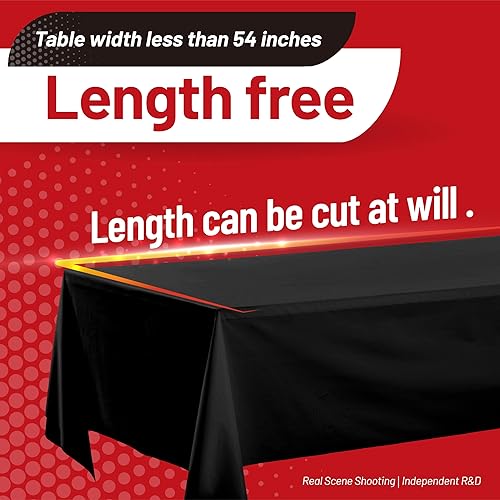 Miniatura 6 de Rollo de mantel de plástico, 310 pies x 54 pulgadas, mantel de mesa de plástico desechable negro, rollo de mantel premium PEVA impermeable negro con