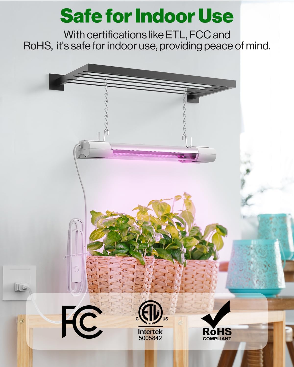 Sunco 1ft Grow Light LED, 10W, Full Spectrum, for Seed Starting, Seedling, Indoor Plants, Plug in Suspended Fixture, Link Up to 16, Inline Switch, ETL 2 Pack.