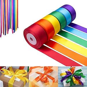YNNHUDEEP Satin Ribbon, 60 m 6 Colours Ribbon, 50 mm Gift Ribbon Wide ...