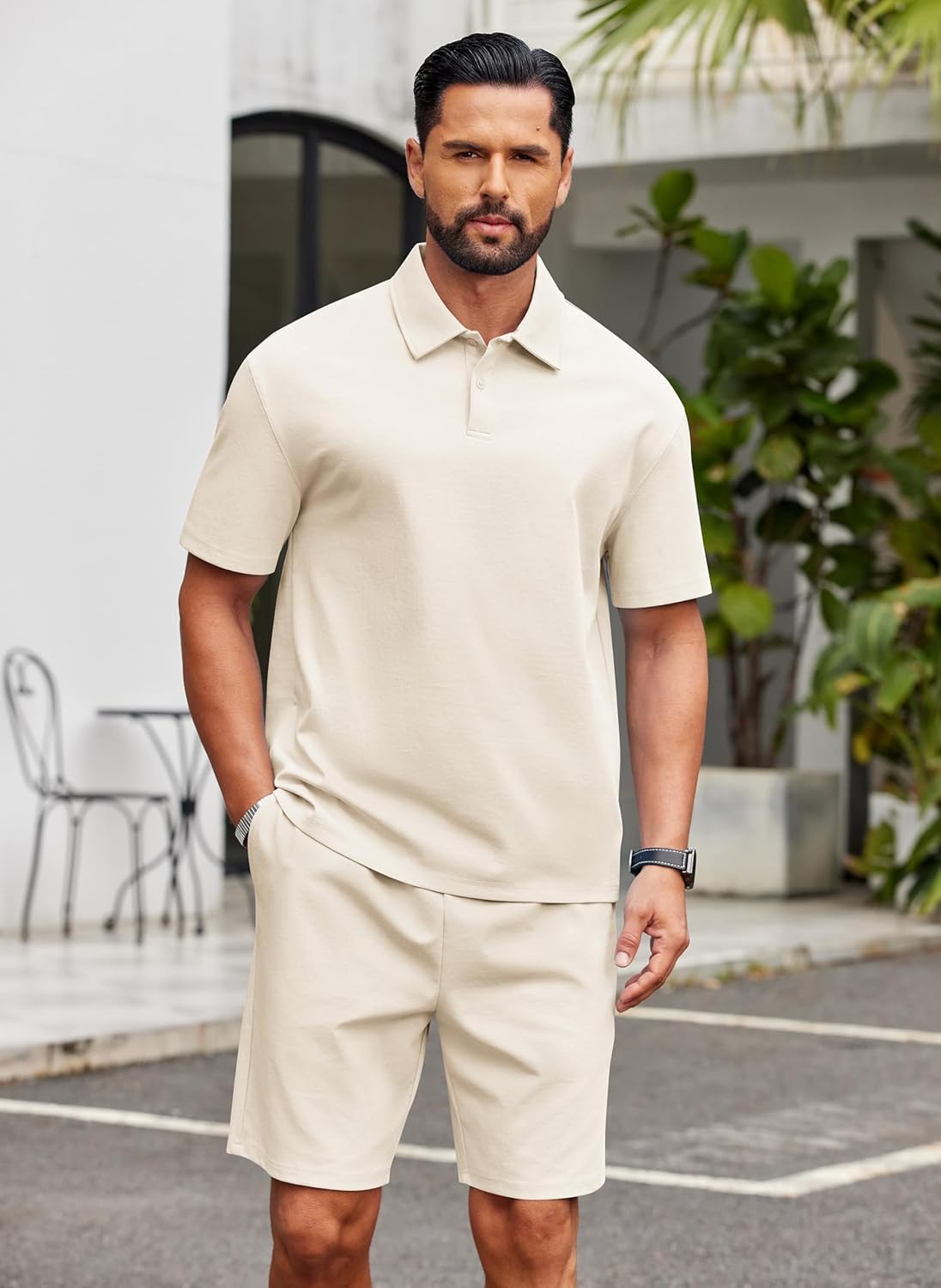 COOFANDY Men's 2 Piece Outfits Casual Cotton Short Sleeve Polo Shirts and Shorts Sets Loose Fit Summer Athletic Track Suits - Image 3
