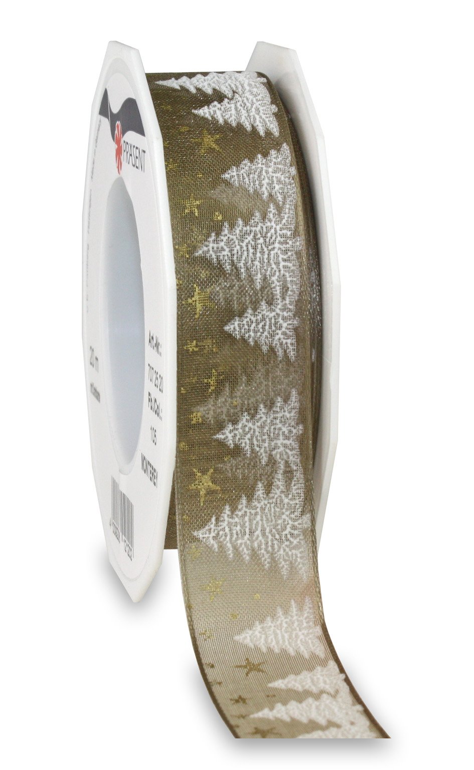 Präsent - Monterey Printed Organza Ribbon Taupe 20-m-Roll 25 mm width