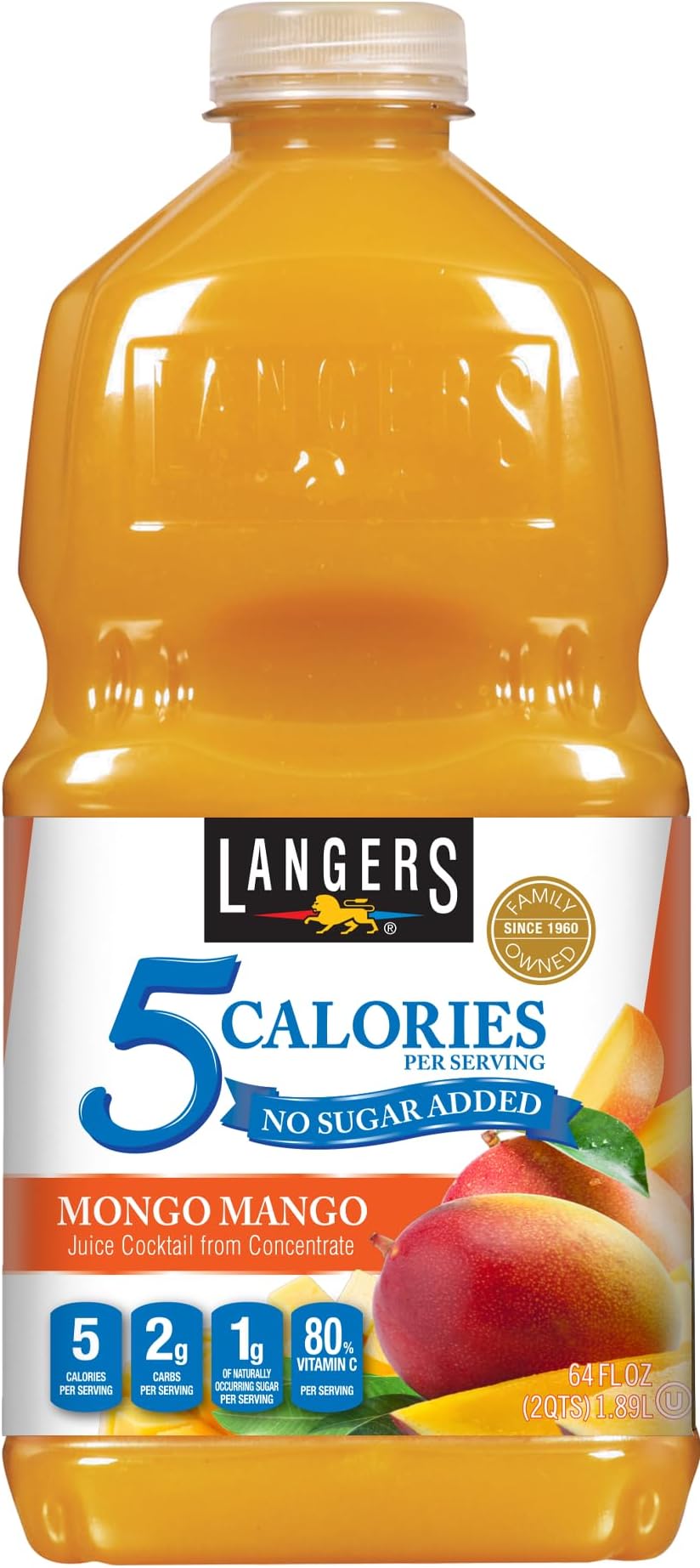 Langers 5 Calorie, Mongo Mango, 64 Fl Oz (Pack of 8)