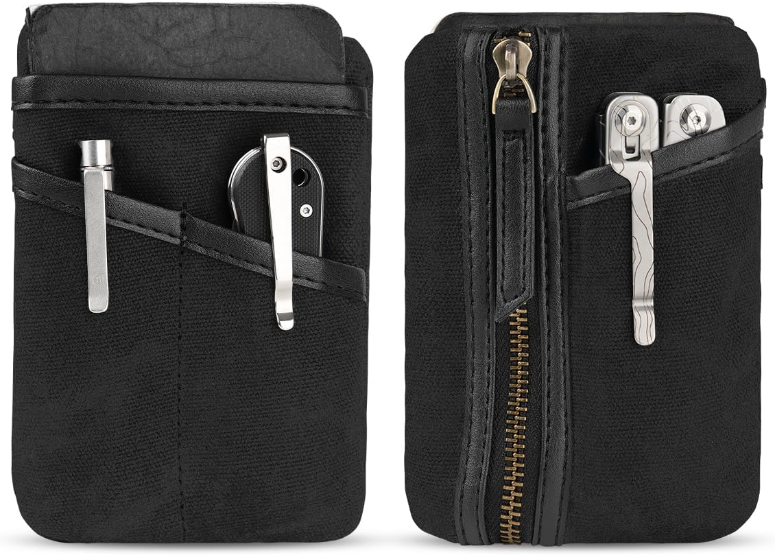 SAYRAM SP10 Waxed Canvas EDC Pouch, EDC Organizer Pouch for Men, Small Pocket Organizer Pouch for Coins, Phone, Multitool, Flashlight, EDC Gears