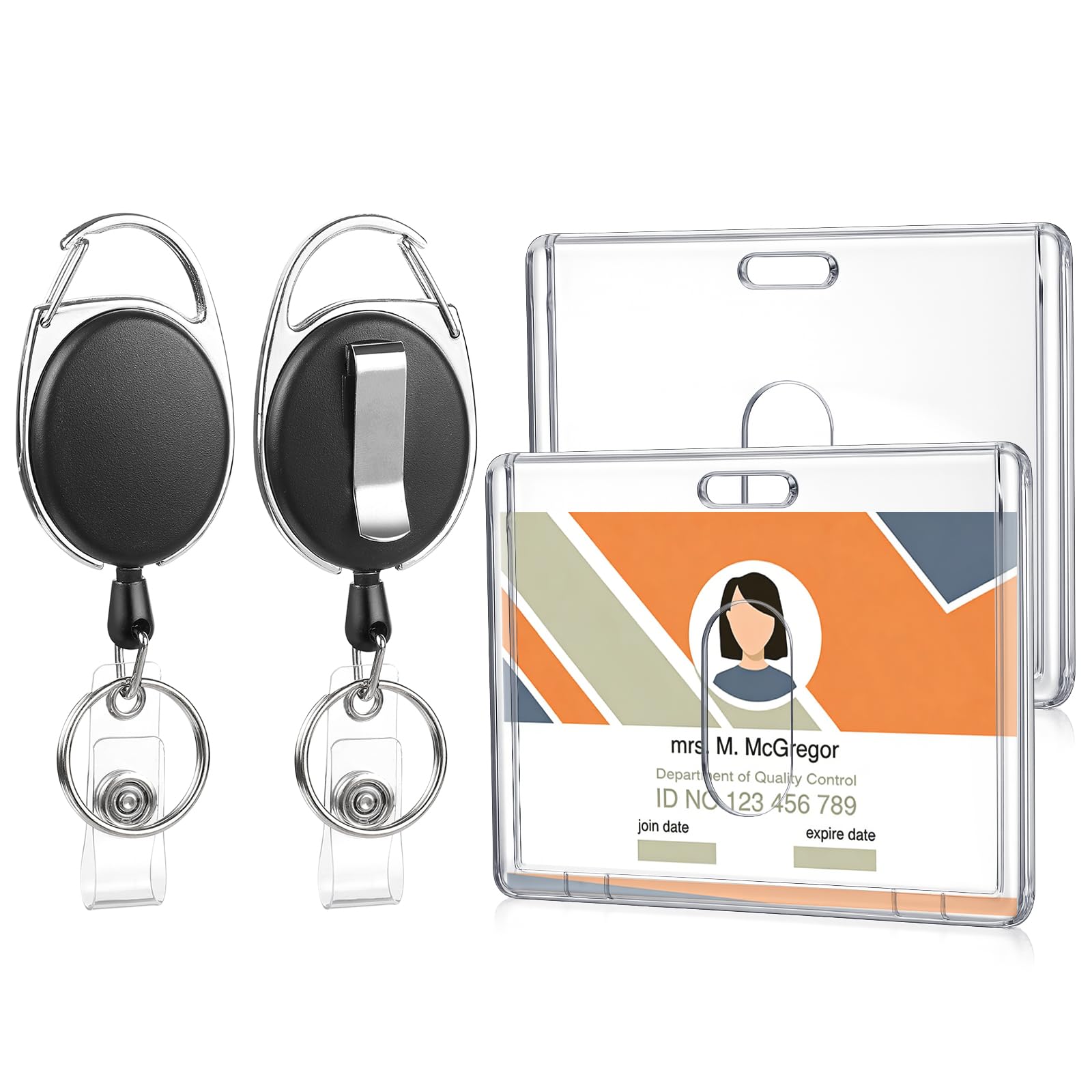 Photo 1 of 2 Set Badge Holder Retractable Clip Heavy Duty Badge Reel with Acrylic Clear Horizontal ID Card Badge Holders for Work Office Nurse Teacher Student