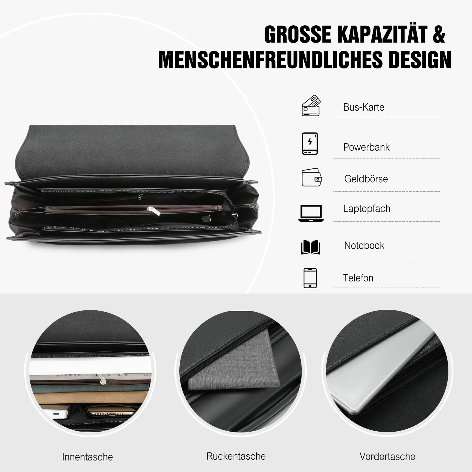 FANDARE Retro Aktentasche für Herren, Großzügiges Volumen mit mehreren Fächern PU-Leder Laptoptasche als Umhängetasche für Büro, Reisen Beruf für Berufstätige & Geschäftsleute