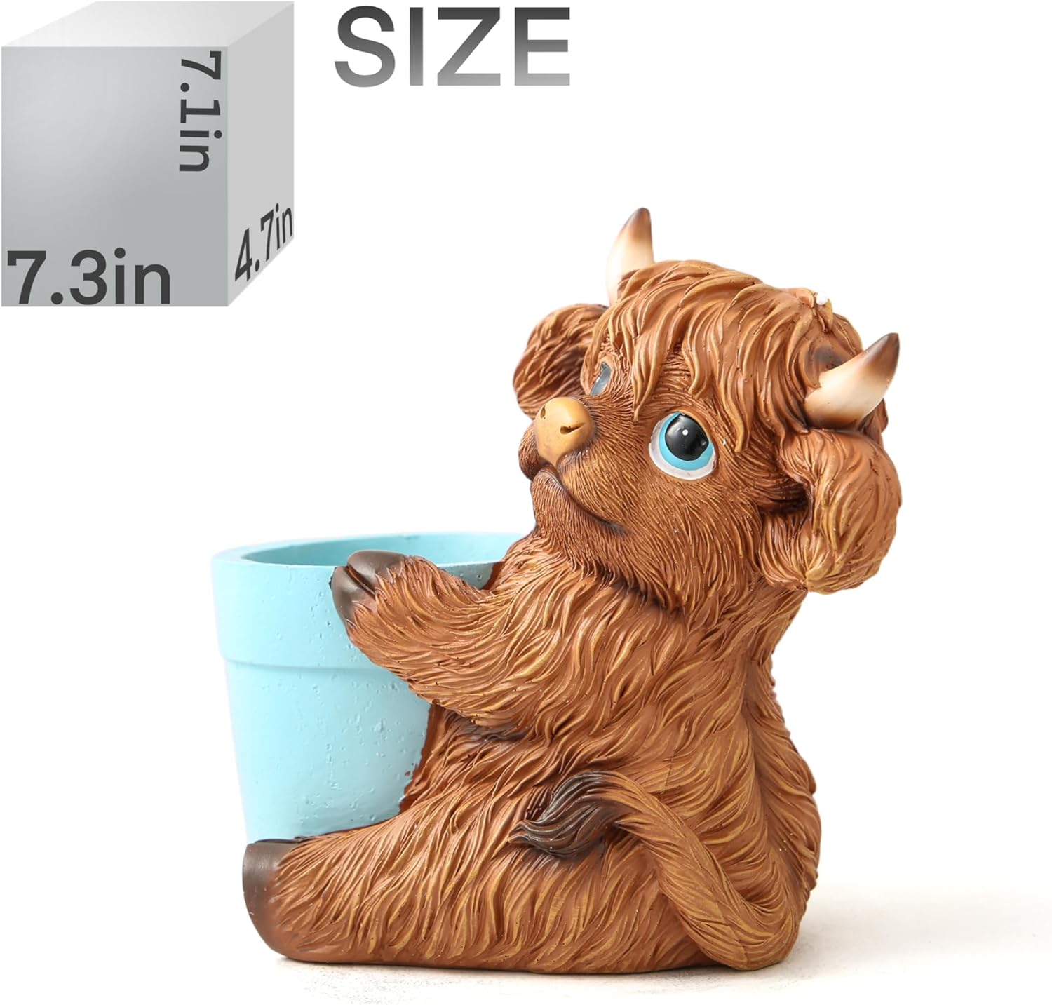 Cute Plant Pots Decor - 7.1" Resin Highland Cow Succulent Planter with Drainage, Mini Succulent Pot for Home Desk Patio Decorations Outdoor Indoor, Best Gift for Plant Lovers