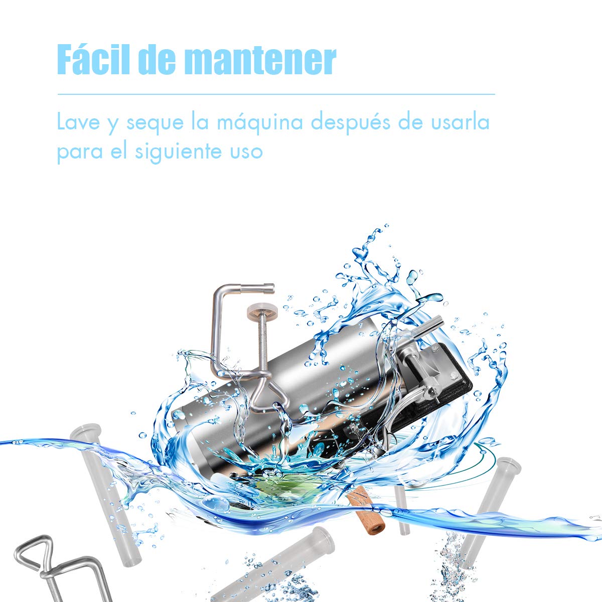 COSTWAY 3kg Máquina de Salchichas Embutidos Manual de Acero Inoxidable con 4 Tubos de Llenado para Hogar Fiesta