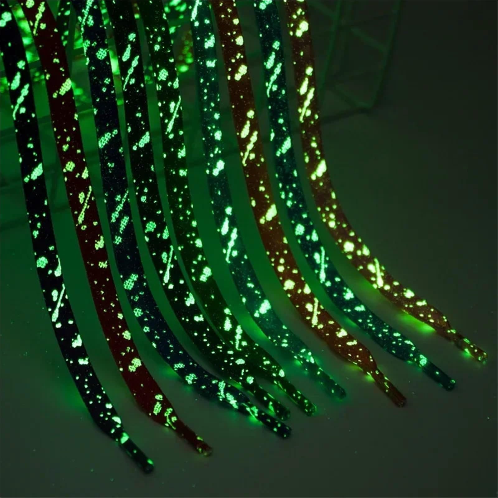 5 pares de cordones planos fluorescentes y luminosos for zapatillas deportivas, con estampado flores anacardo tinta que brillan en la oscuridad Para Sneaker
