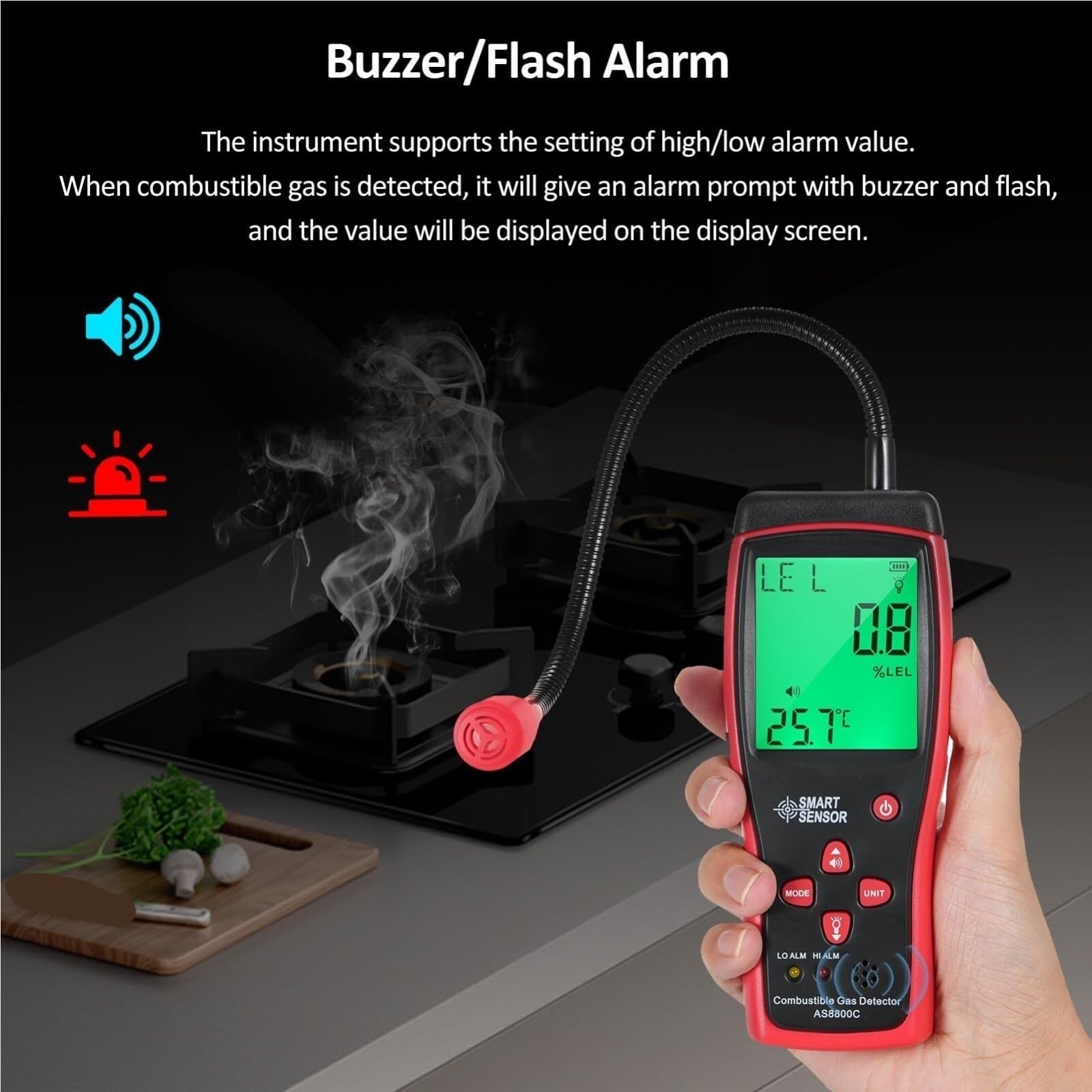 Monitor de co2, Detector De Fugas Portátil Gas Combustible con Gases Naturales del Medidor Sensor Inteligente para el hogar