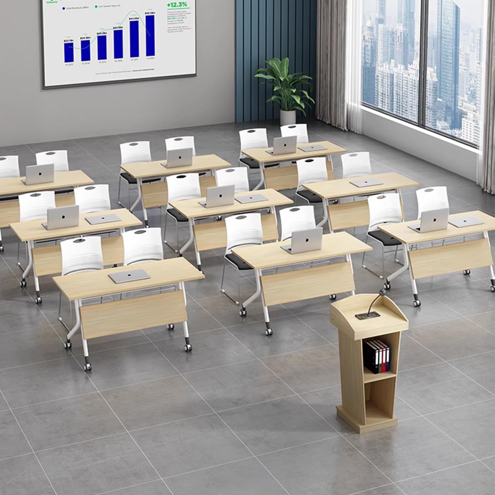 Nowoczesny składany stół konferencyjny z kółkami przenośny trening spotkanie seminarium lekcyjne stoły z klapką design mobilne meble biurowe (zestaw 4 47 x 19,6 cm 75 cm)