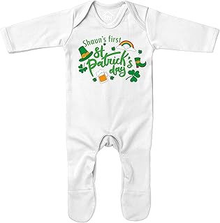 Purple Print House Baby Purple Print House Baby Custom Name First St Patrick's Day Romper Suit - Personalised St Patricks Day Gifts for Baby - Customised Irish Outfit