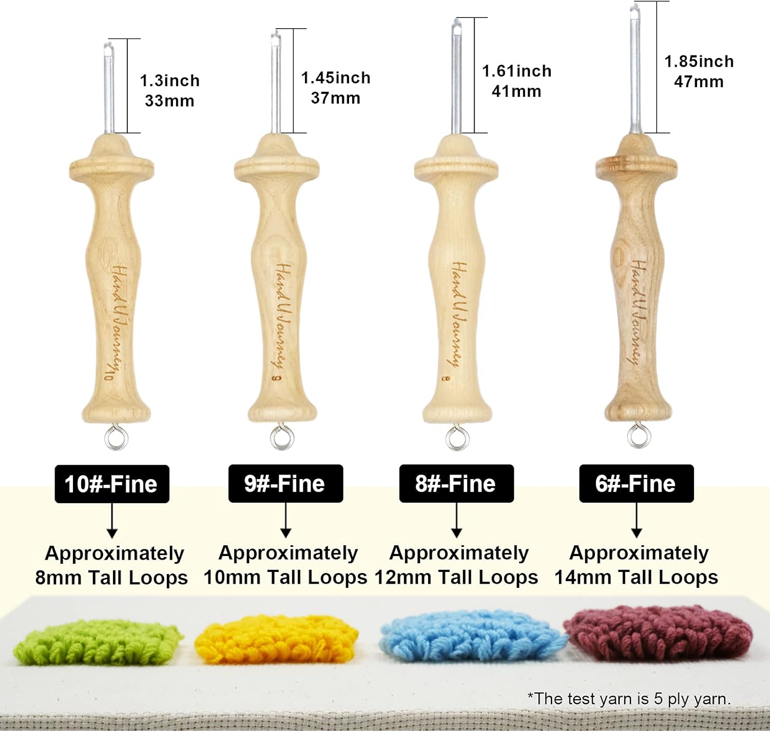 HAND U JOURNEY 7 Sizes Beech Wood Handle Punch Needle Set – Complete Rug Hooking Tools with Oxford Open-Side Design for Beginners and DIY Crafters