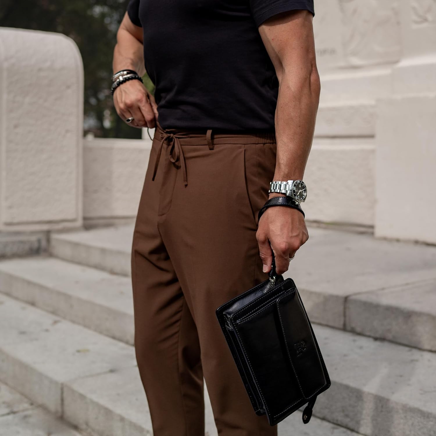 Time Resistance Leather Clutch for Men Organizer Wrist Bag Briefcase Handmade in Italy Gift Box Included - Image 2