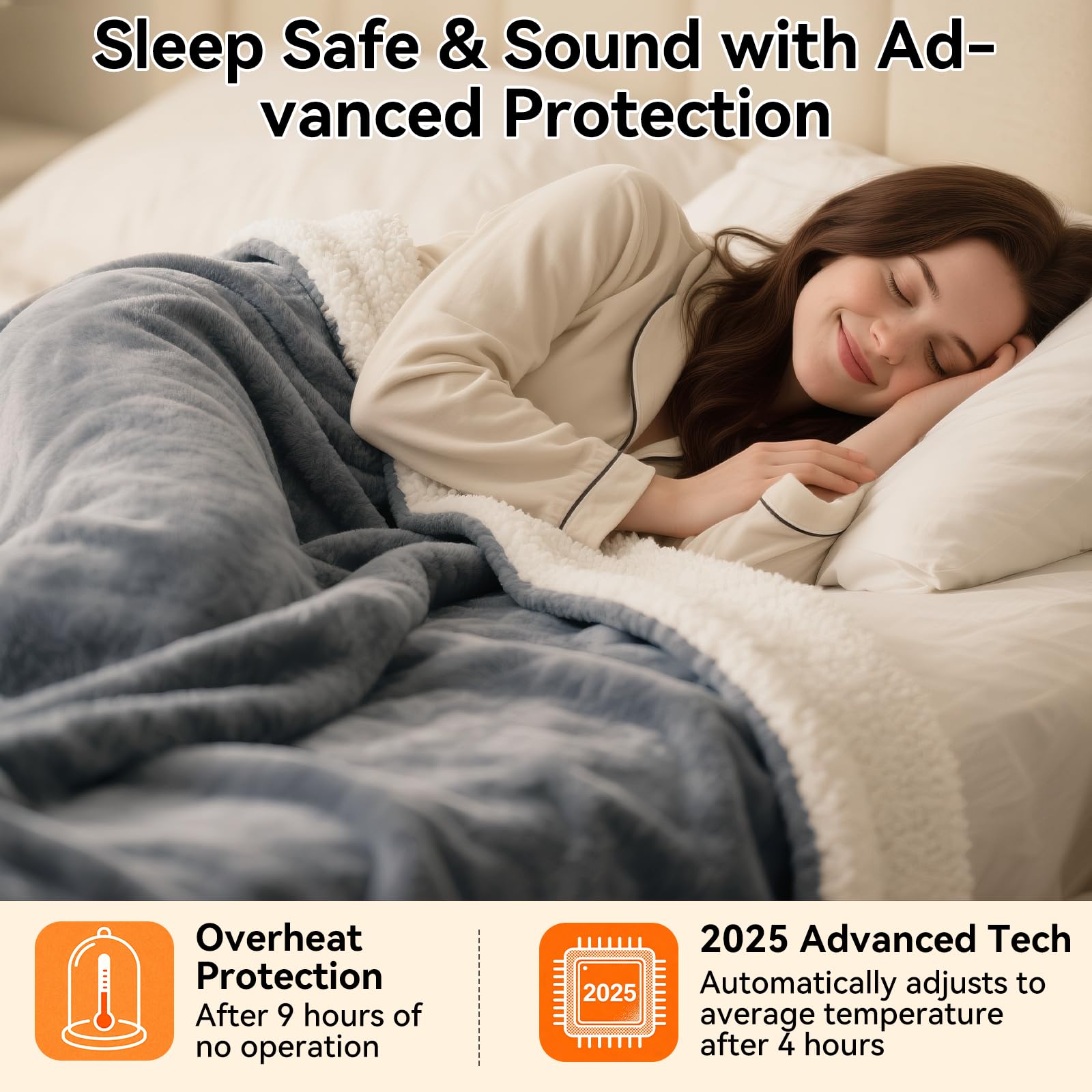Coperta Elettrica Riscaldante Qoosea 160x130 cm - Spegnimento Automatico 1-9h - 9 Livelli di Calore - Coperta in Peluche Sherpa Lavabile - Protezione Surriscaldamento - per Letto e Divano (Grigio)