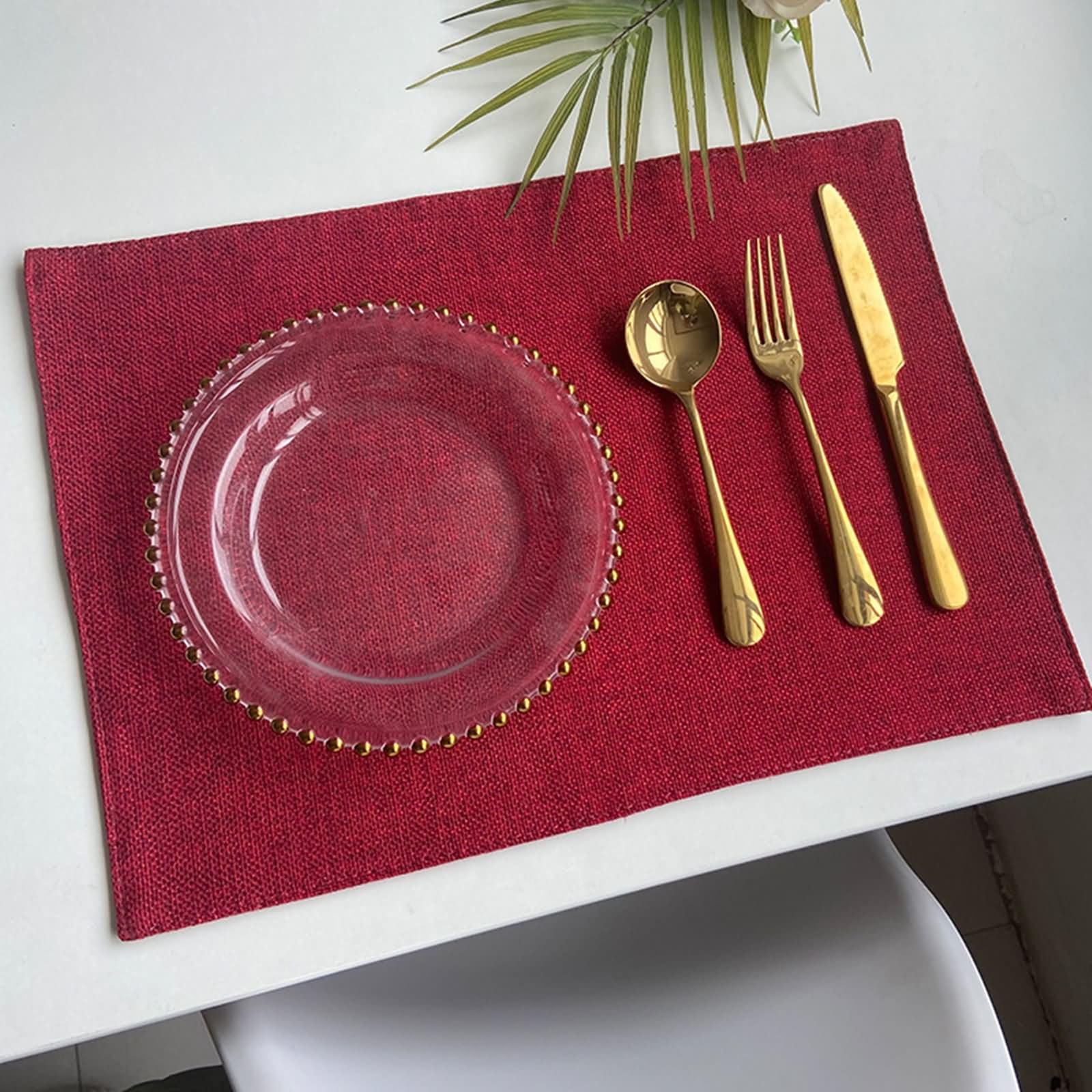 Set de table scandinave rouge en imitation lin double couche résistant de 8 pièces