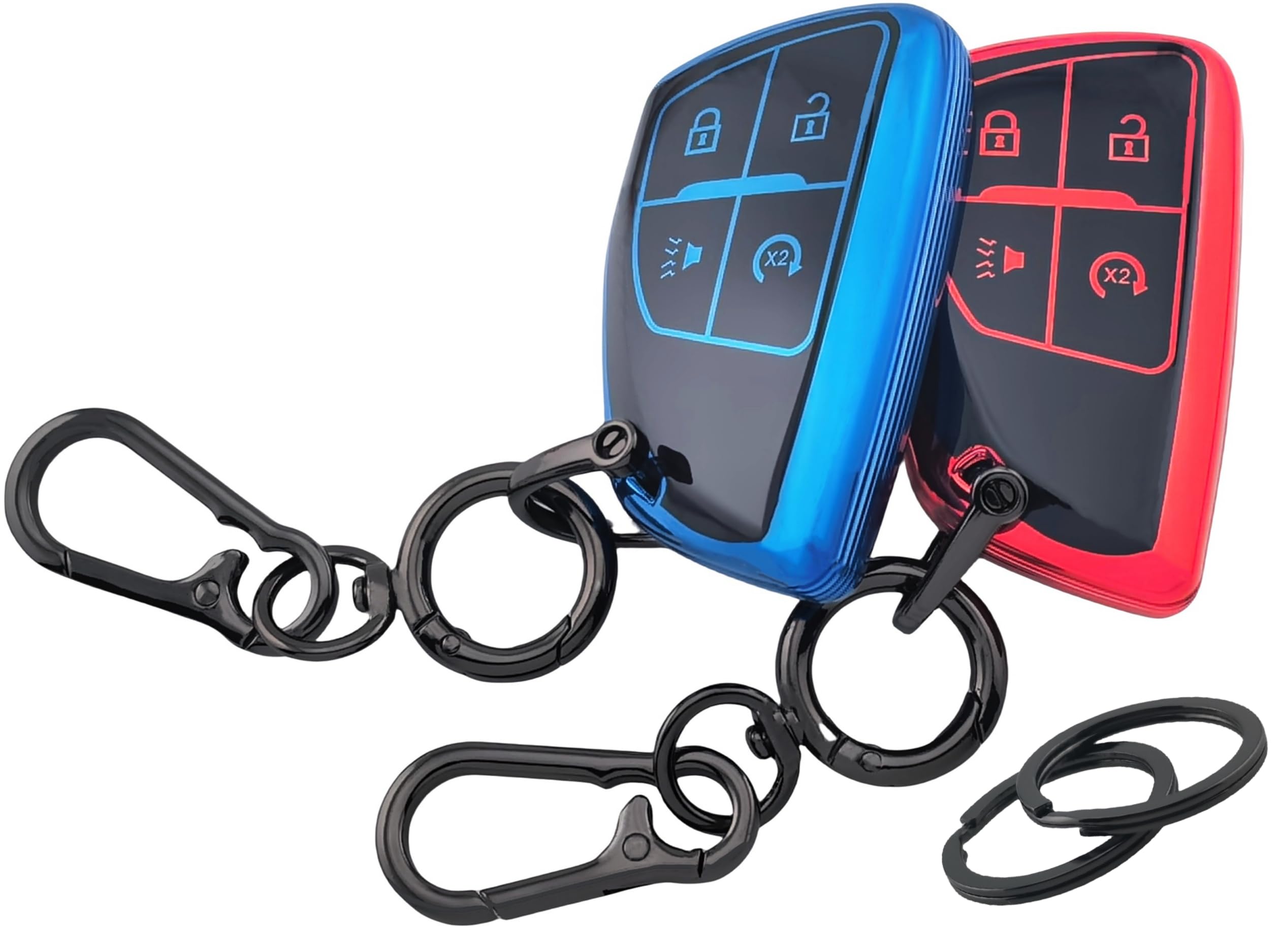 RUNZUIE 4 Buttons TPU Smart Key Fob for 2023 2024 2025 Chevy Chevrolet Colorado Key Fob Cover (Black with Red/Blue, 2Pcs)