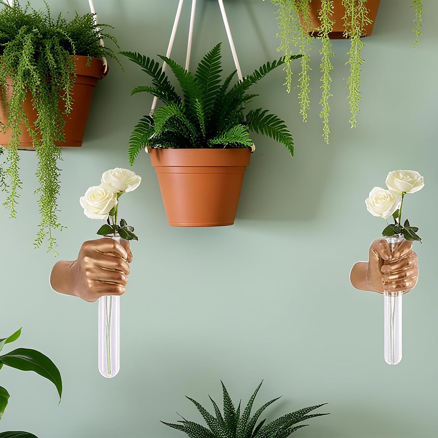 2Pcs Resin Wall-Mounted Hand Test Tube Vase | Gold Wall Decor, Wall Vase & Art, Home Decor, Maximalist Decor & Unique Wall Decor, Wall Planter for Living Room, Entryway & Office, Plant Holder
