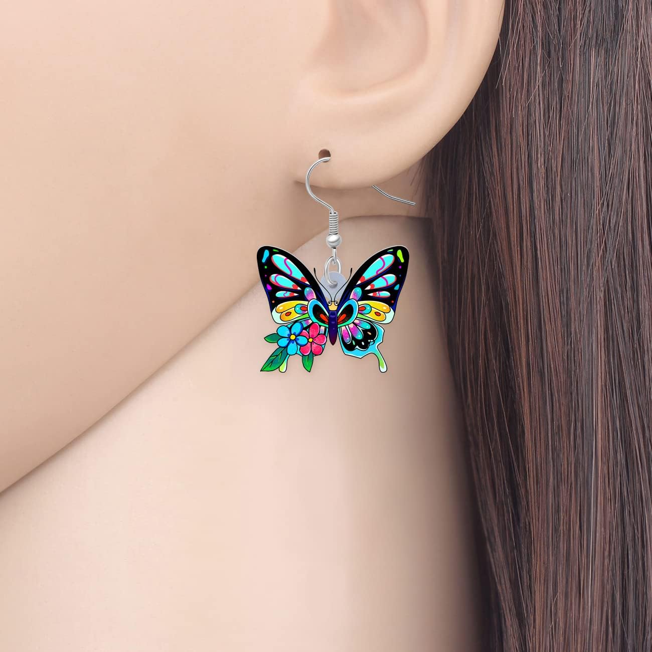 Bonsny Drop Dangle Floral Butterfly Earrings Fashion Insect Jewelry For Women Gift - Image 2