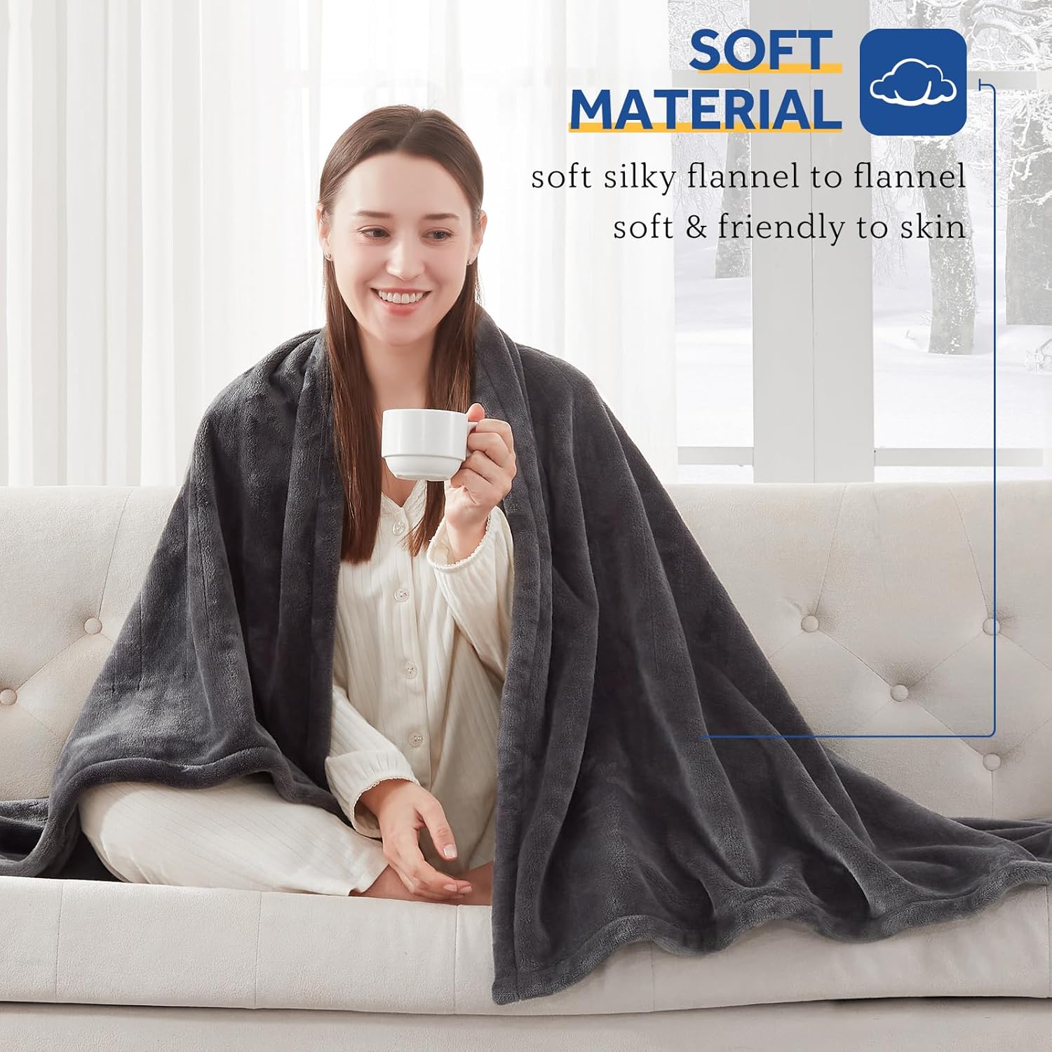 Sealy Heated Electric Blanket Queen Size, Flannel Electric Blanket with 10 Heating Levels & 1-12 Hours Auto Shut Off, Fast Heating Warming Blanket, Machine Washable, Grey, 84 x 90 Inch - Image 4