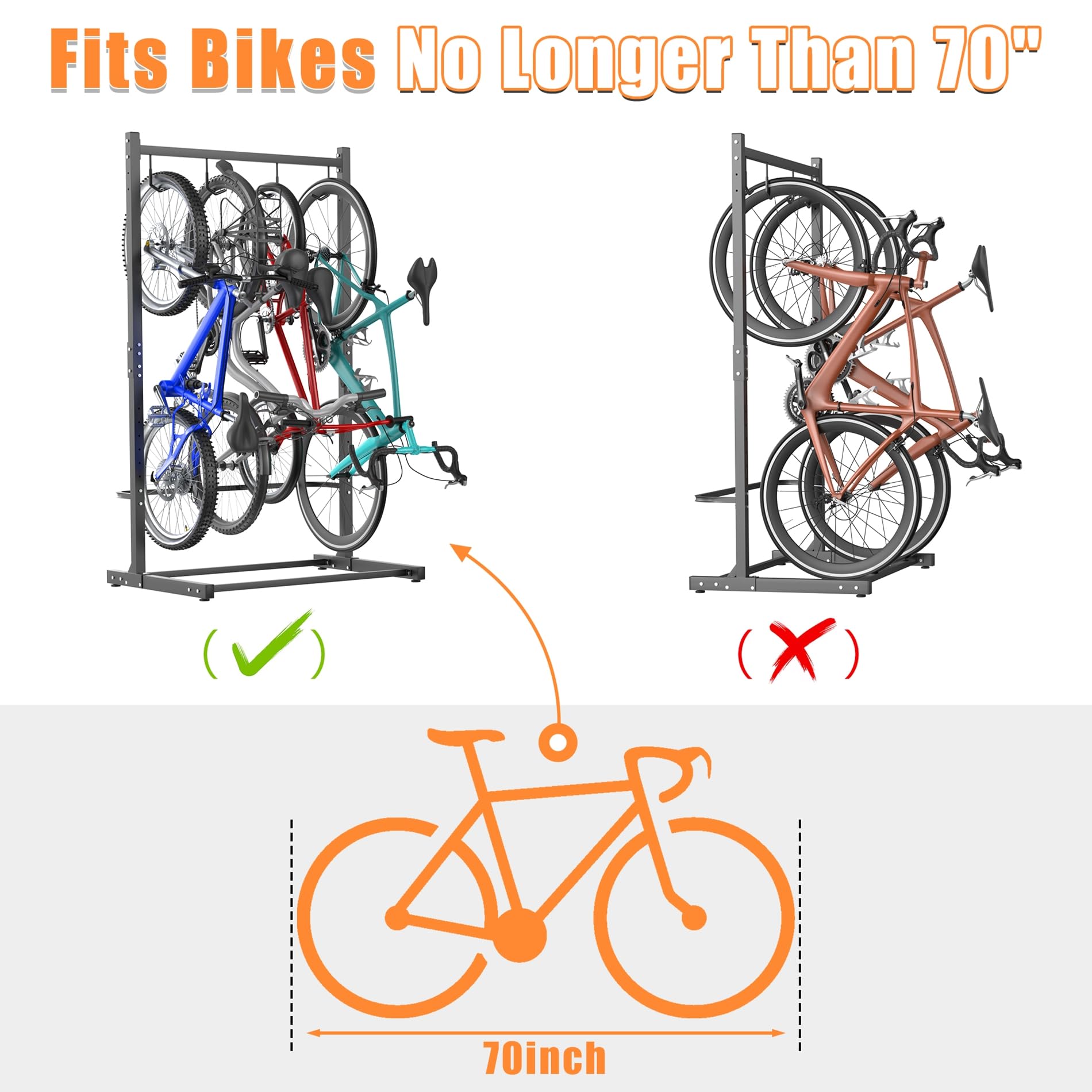 TORACK Garage Freestanding Hanging Bike Stand for Garage, Heavy Duty 4 Bikes Vertical Bike Storage Stand Floor Bike Storage Rack