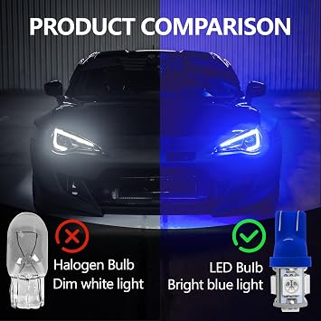 wuyaoyao 10PCS 194 LED Light Bulb, 6000K T10 168 W5W 2825 5SMD 5050 Chips LED Replacement Bulbs, 12V Wedge LED Light Bulb for Car Dome Interior Map Door Courtesy License Plate Lights (Blue)