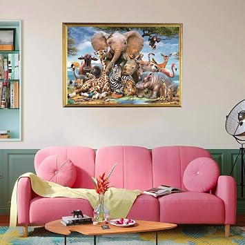 Puzzle for Adults 1000 Pieces Animal Kingdom 70 x 50 cm Elephant Puzzles for Adults Educational Game Challenge 1000 Pieces Rhinoceros Zebra Giraffe Puzzles for Adults
