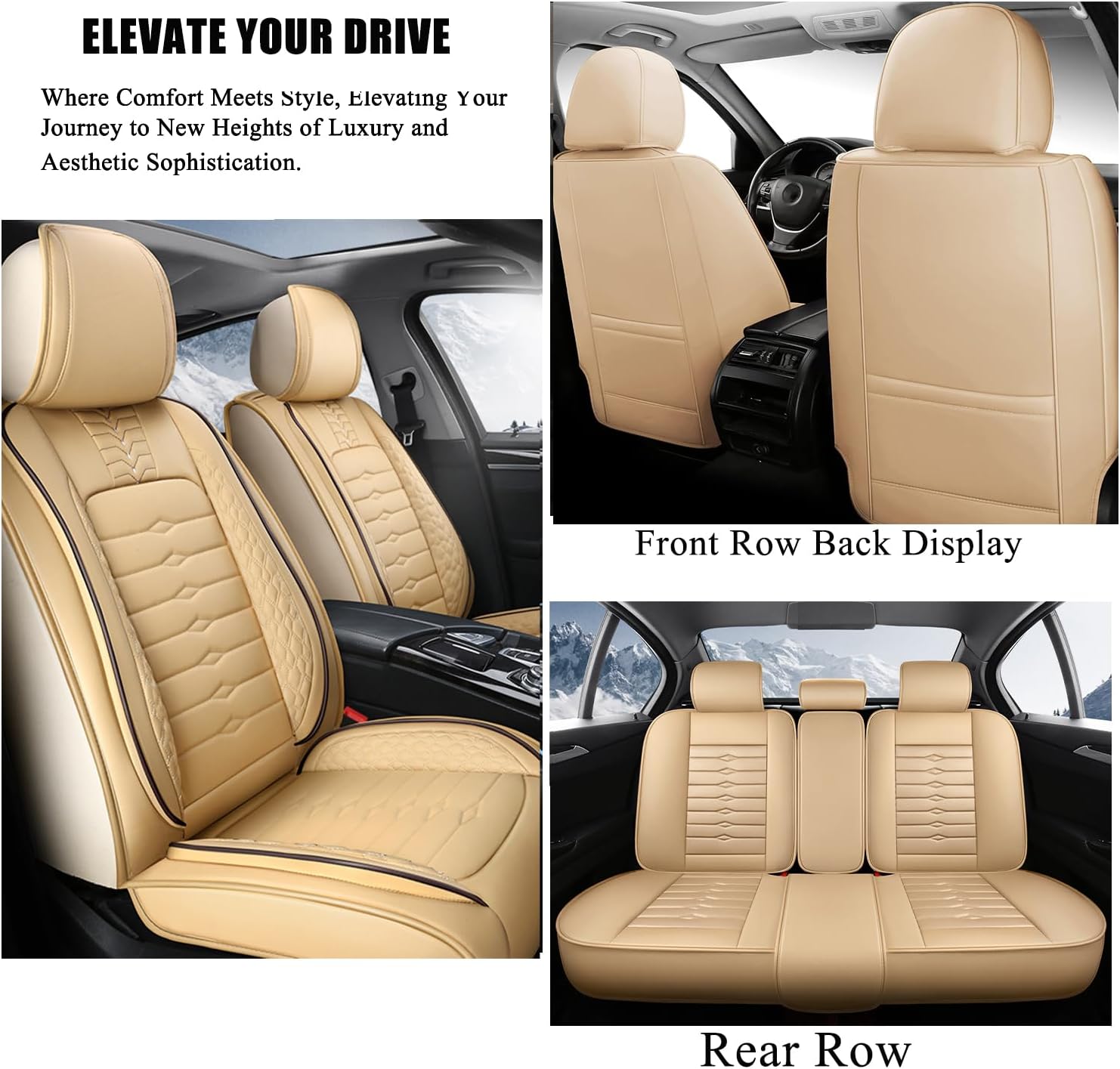 Full Seat Covers for Cadillac XT5 2017-2025 Nappa Leather Car Seat Covers Waterproof and Dustproof Car Seat Protectors Comfort Car Seat Covers with Airbag（Beige）