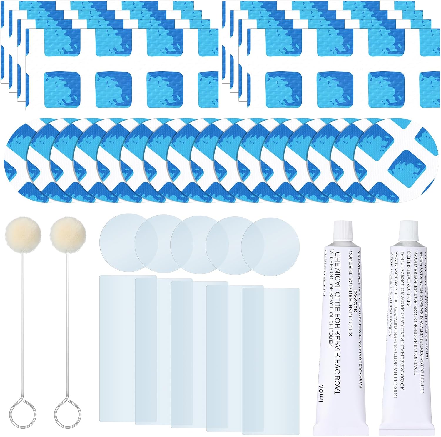 AmazingSpark 34 Pcs Pool Patch Repair Kit Include Vinyl Glue Pool Liner Patch and Glue Applicator Etc Repair Kit for Above Ground Underwater Leak Inflatable Boats Air Mattress Supplies