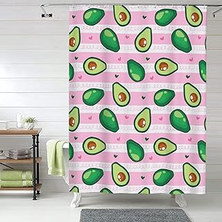 Cortinas de ducha de tela para baño, cortinas opacas de 152 x 183 cm, bonita cortina de ducha con ganchos, color rosa aguacate