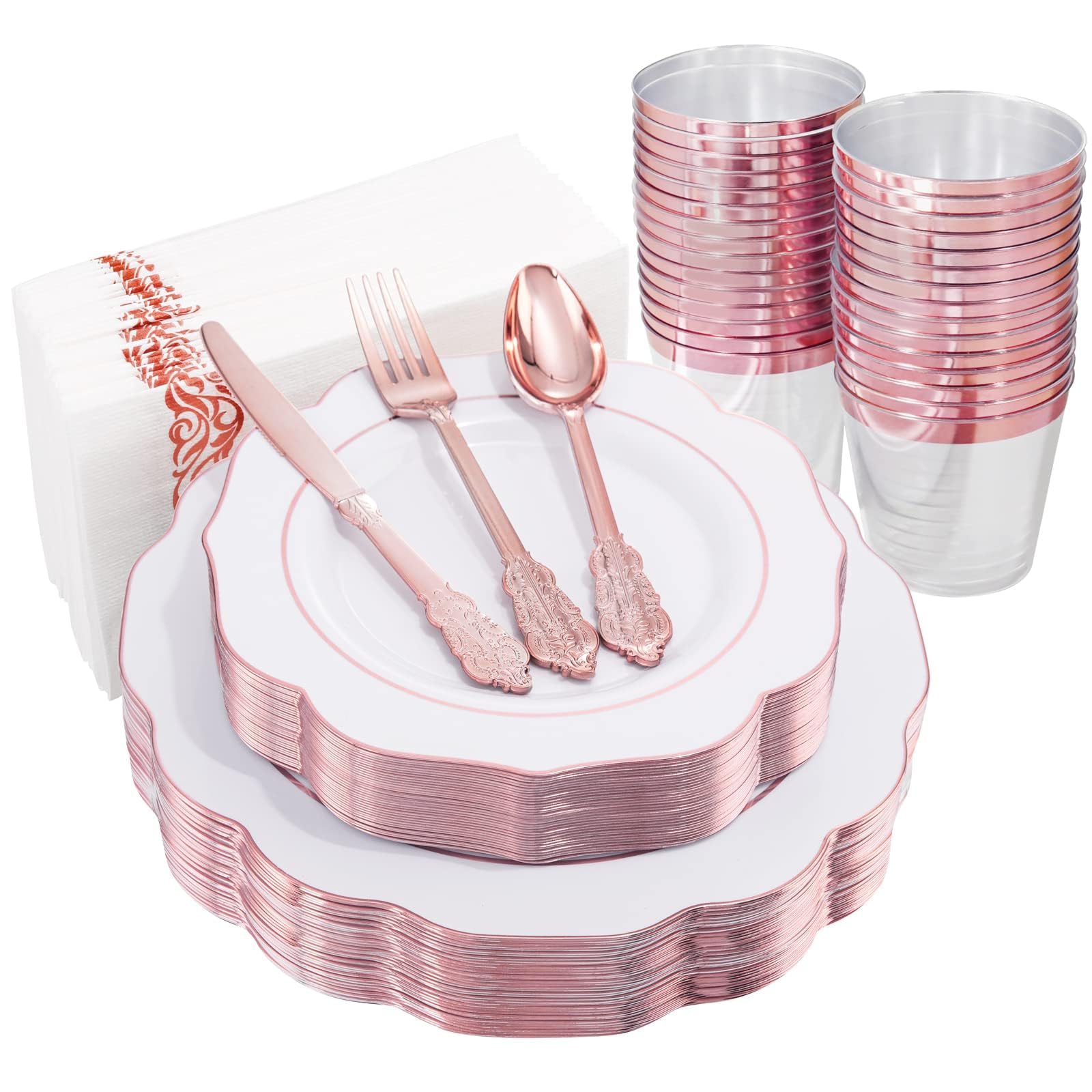 Pink Plates & Gold Cutlery Set - Party Supplies -18 Pink Plates & Gold Cutlery Set - Party Supplies -18