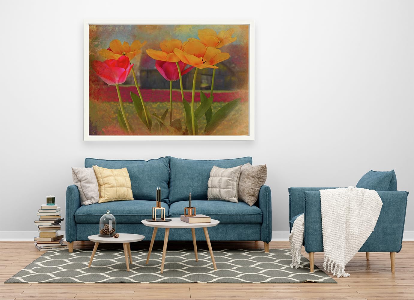 VERRE ART Printed Framed Canvas Painting for Home Decor Office Wall Studio Wall Living Room Decoration (60x45inch White Floater) - Tulips In Spring, Skagit Valley Print