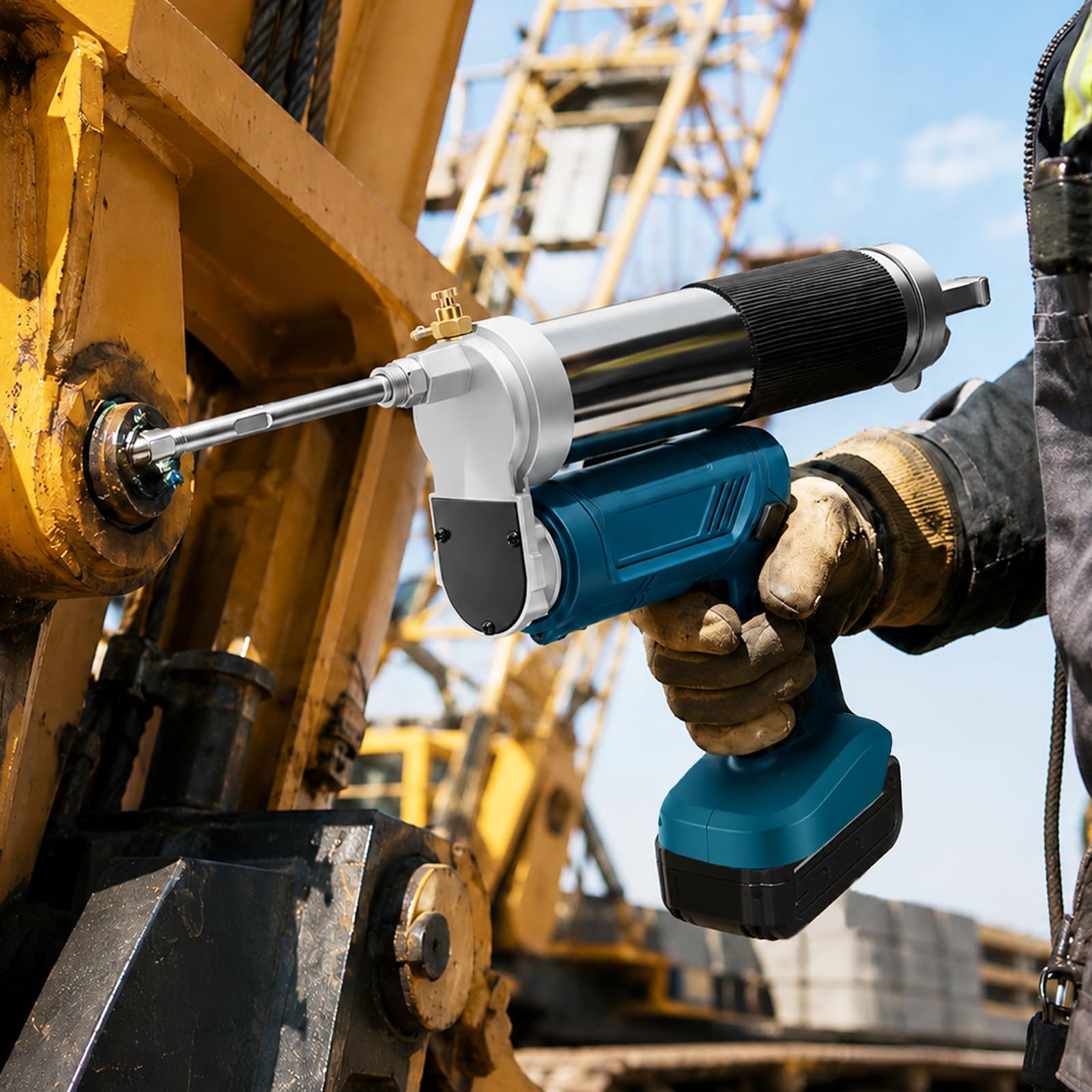 Elektrische Fettpresse 12000PSI, Kompatibel mit Ma-kita 18V (Ohne Akku) | Einhandpresse 5.3 oz/min mit 1m Schlauch & 3 Mundstücken und LED-Leuchte – Leistungsstark, Leicht, Präzise