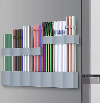 Straw Holder Large for Refrigerator 112025 Adjustable Two-Part Magnetic 3in1 Split Design Reusable Tumbler Straw Organizer Storage Dark grey
