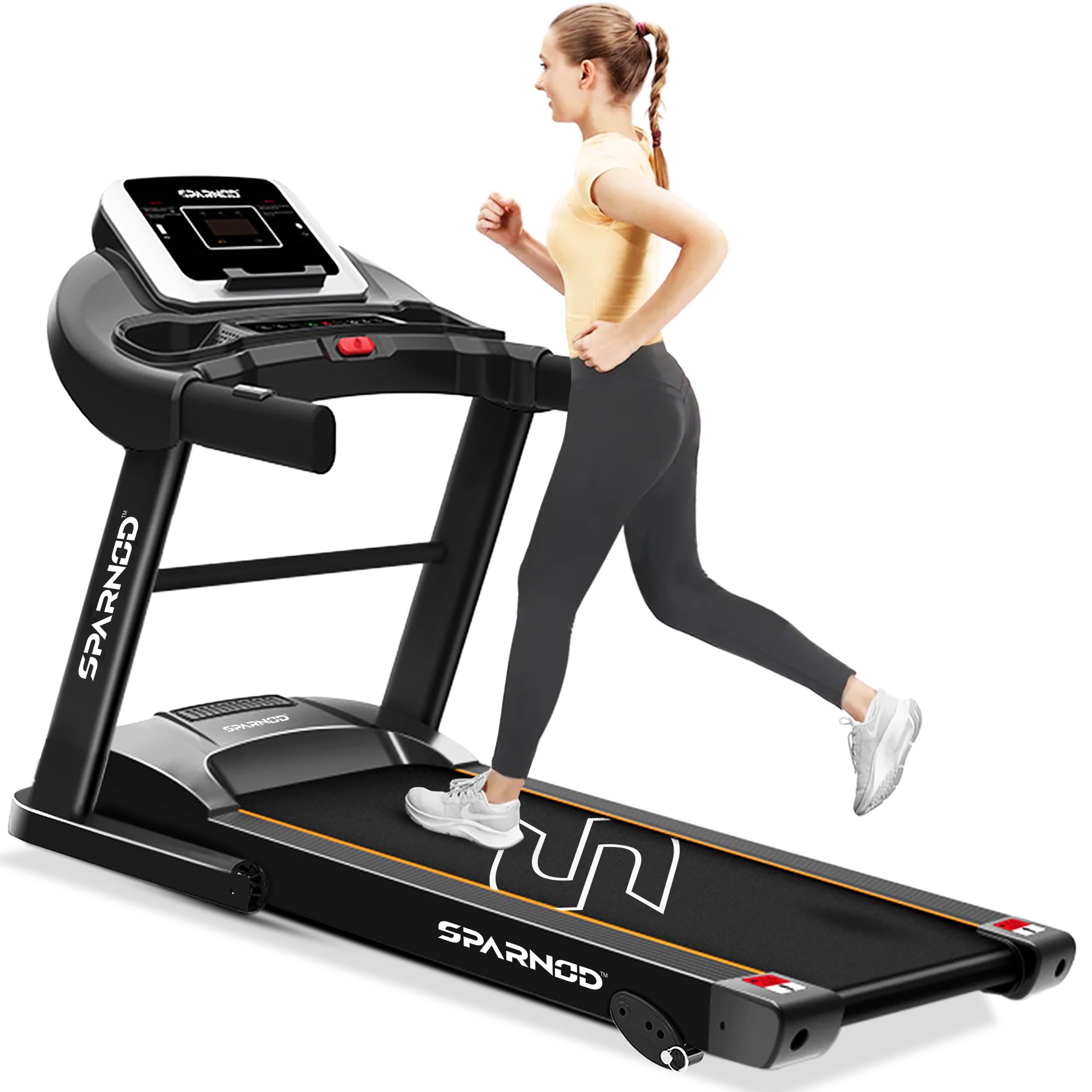 Sparnod Fitness STH-1250 (3 Hp Peak) Automatic Motorised Treadmill for Home Use | Speed-12Km/Hr | Max User Weight 100 Kg | Manual Incline | Installation Video Assistance | Warranty 1 Year