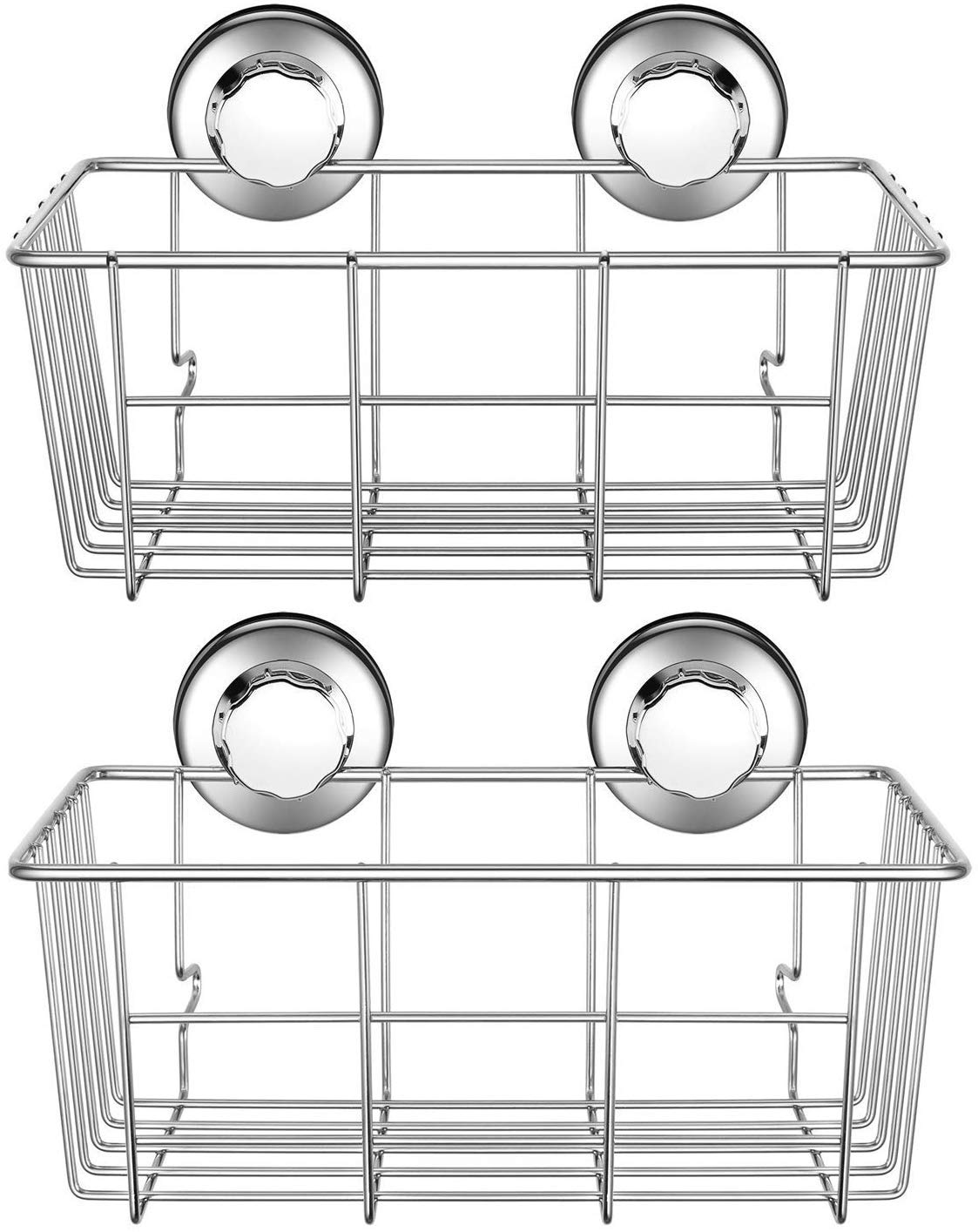 SANNO Suction Cup Shower Caddy Basket for Shampoo Combo Organizer Basket Stainless Steel Holder for Bathroom Storage,pack of 2