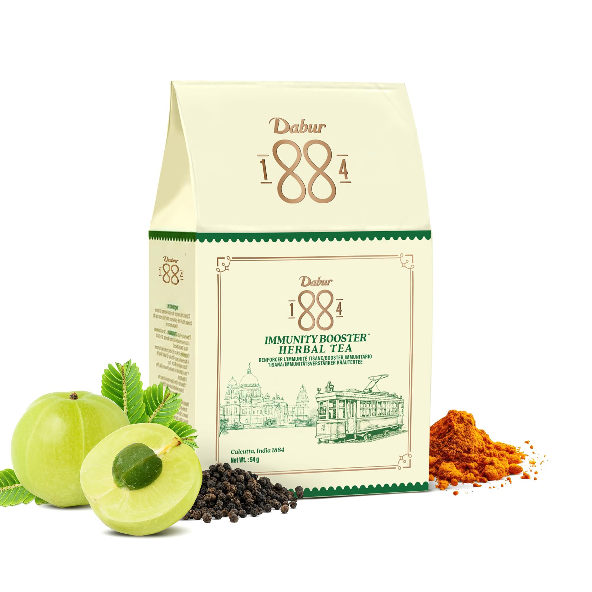 Dabur 1884 Immunity Booster Herbal Tea | 20 Biodegradable Tea Bags (54g) | 100% Natural Ingredients | Stress Relief Tea, Improves Immune System