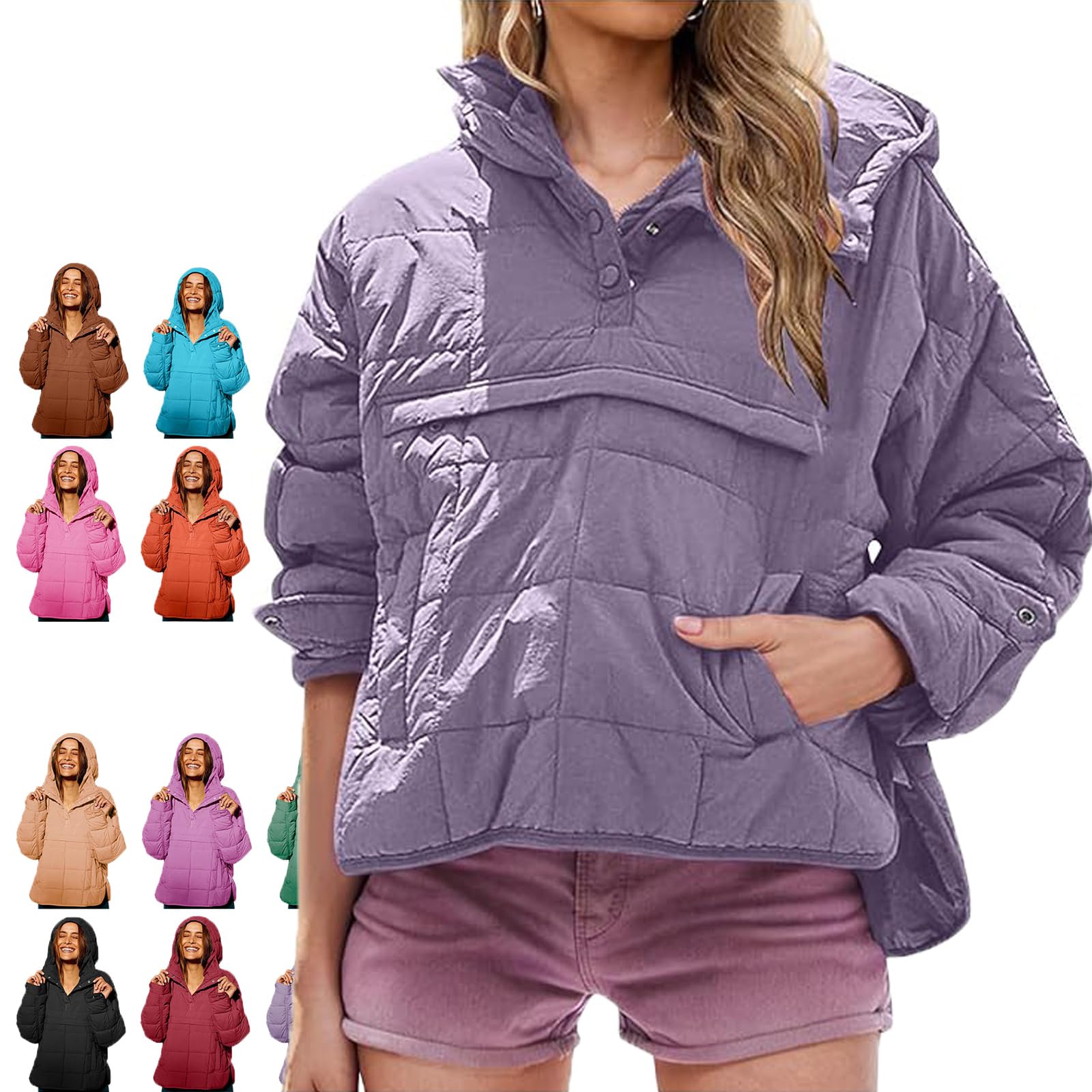 Generisch Damska kurtka oversize, pikowana, z kieszeniami, lekka, liliowy, XL