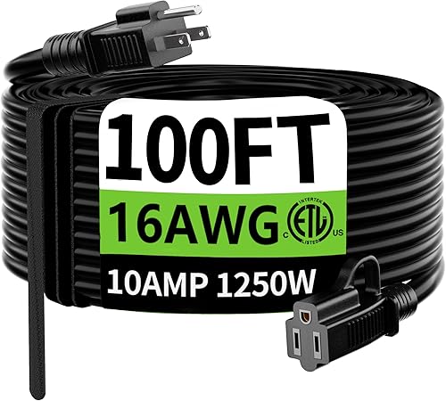 HUANCHAIN Cable de extensión negro para interiores y exteriores, 100 pies, impermeable, calibre 163, flexible, resistente al frío, cable de