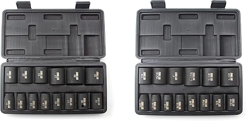 VCT Juego de llaves de impacto poco profundas de 28 piezas de 1/2 pulgada métrica y mecánico automotriz SAE