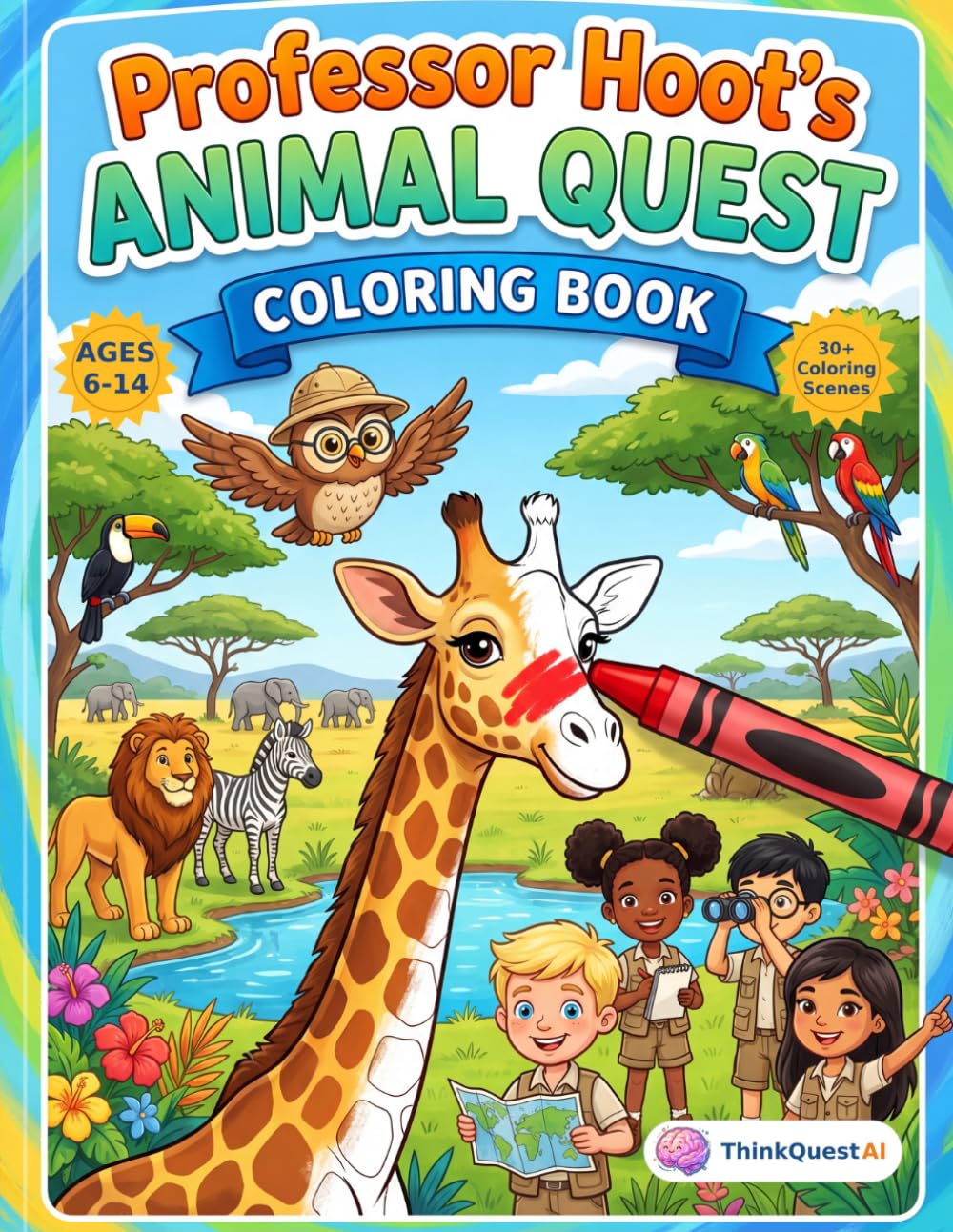 Professor Hoot's Animal Quest Coloring Book: Coloring Activity Book for Kids Ages 6-14