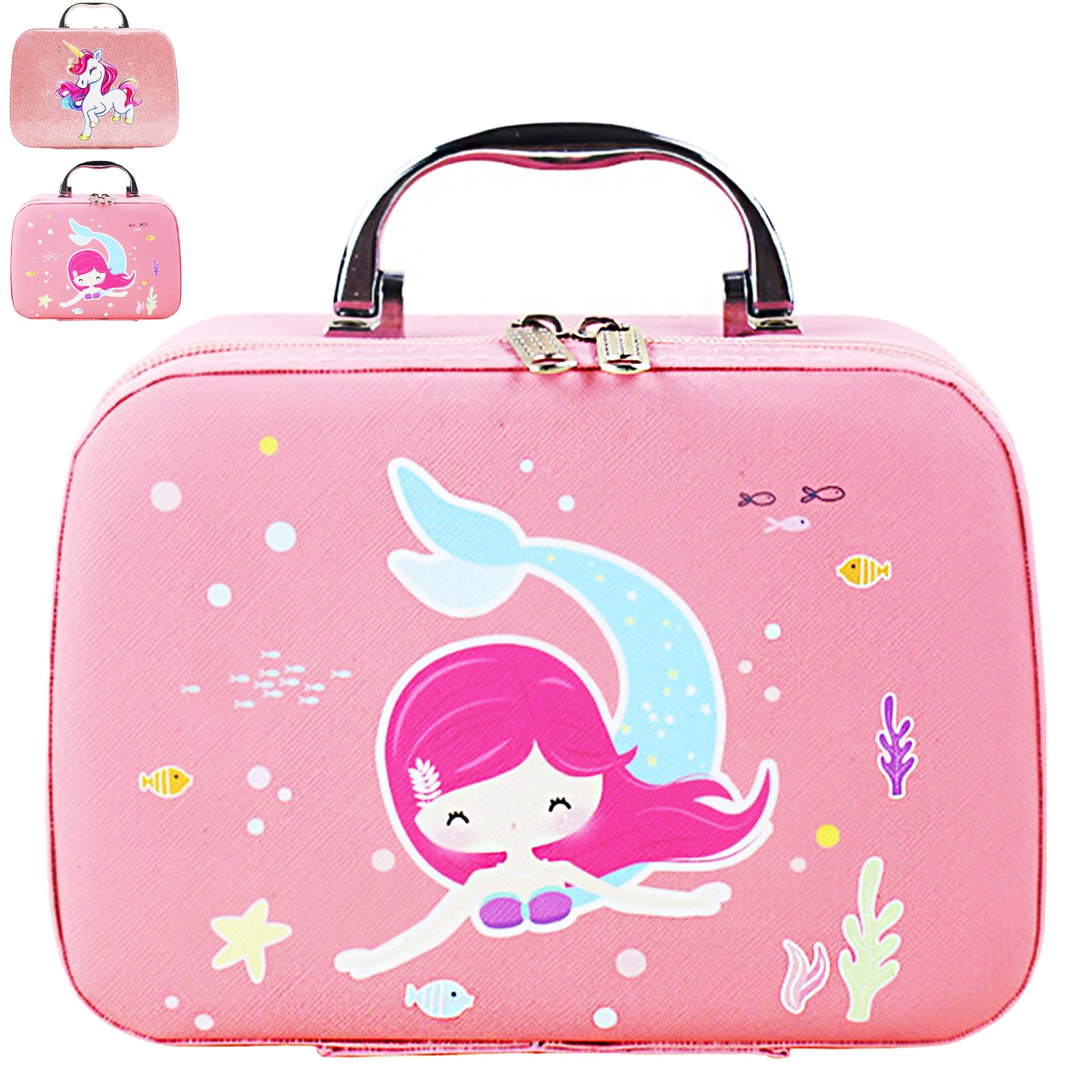 YOUYIKE Neceser Viaje de Sirena, Neceser Maquillaje Mujer, Neceser Infantil, para Niña Cámping Viaje Hogar Resistente al Agua Portátil, Regalo Cumpleaños Niñas 3 4 5 6 7 8 9 10 Años (Sirena)