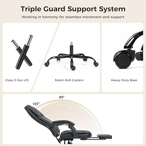 Miniatura 9 de Silla de oficina con reposapiés, silla ejecutiva de escritorio de piel transpirable con soporte lumbar, ergonómica, cómoda, reclinable, giratoria,