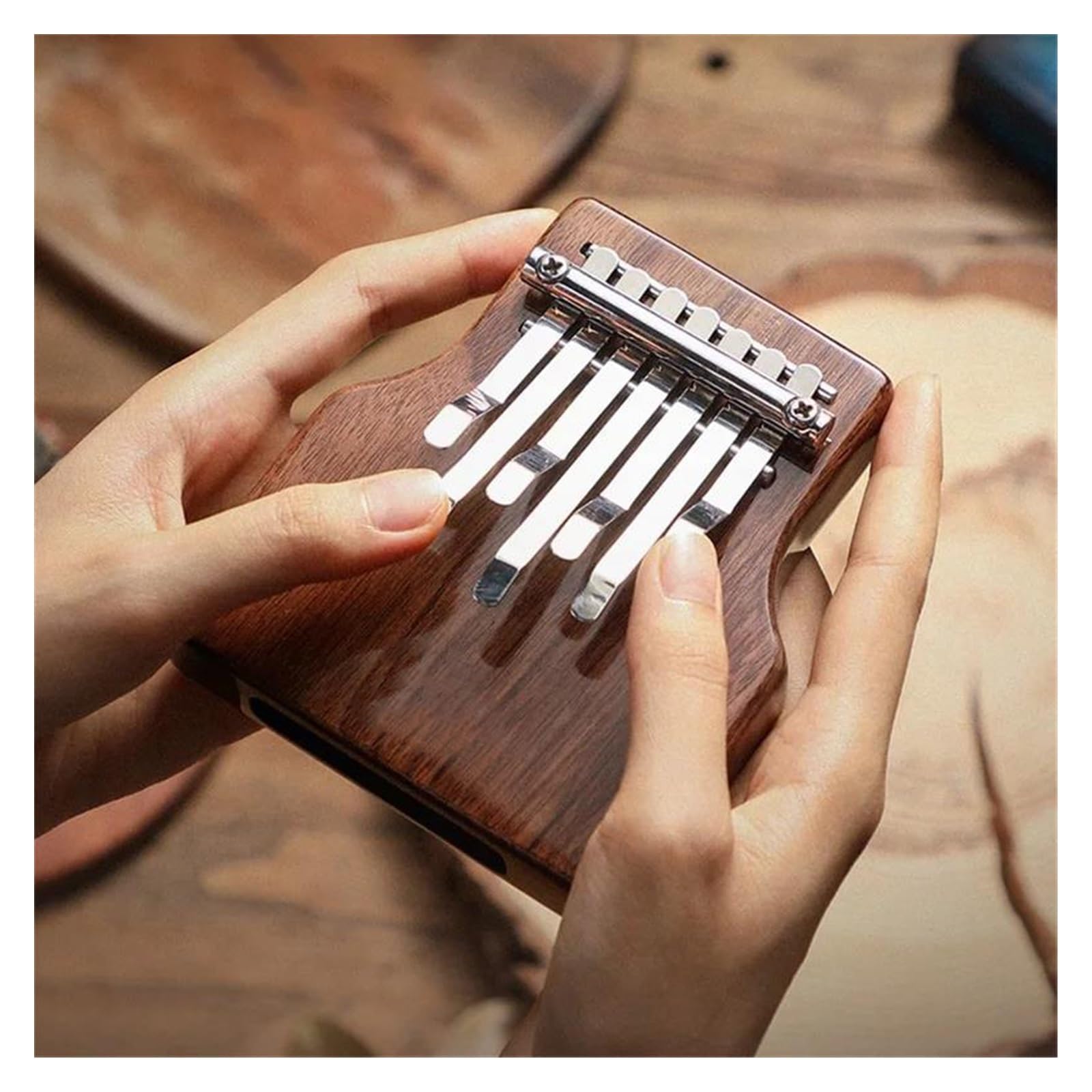 Mini Kalimba De 7 Teclas Con Base De Madera De Nogal Amplia Gama Adecuada Para Principiantes