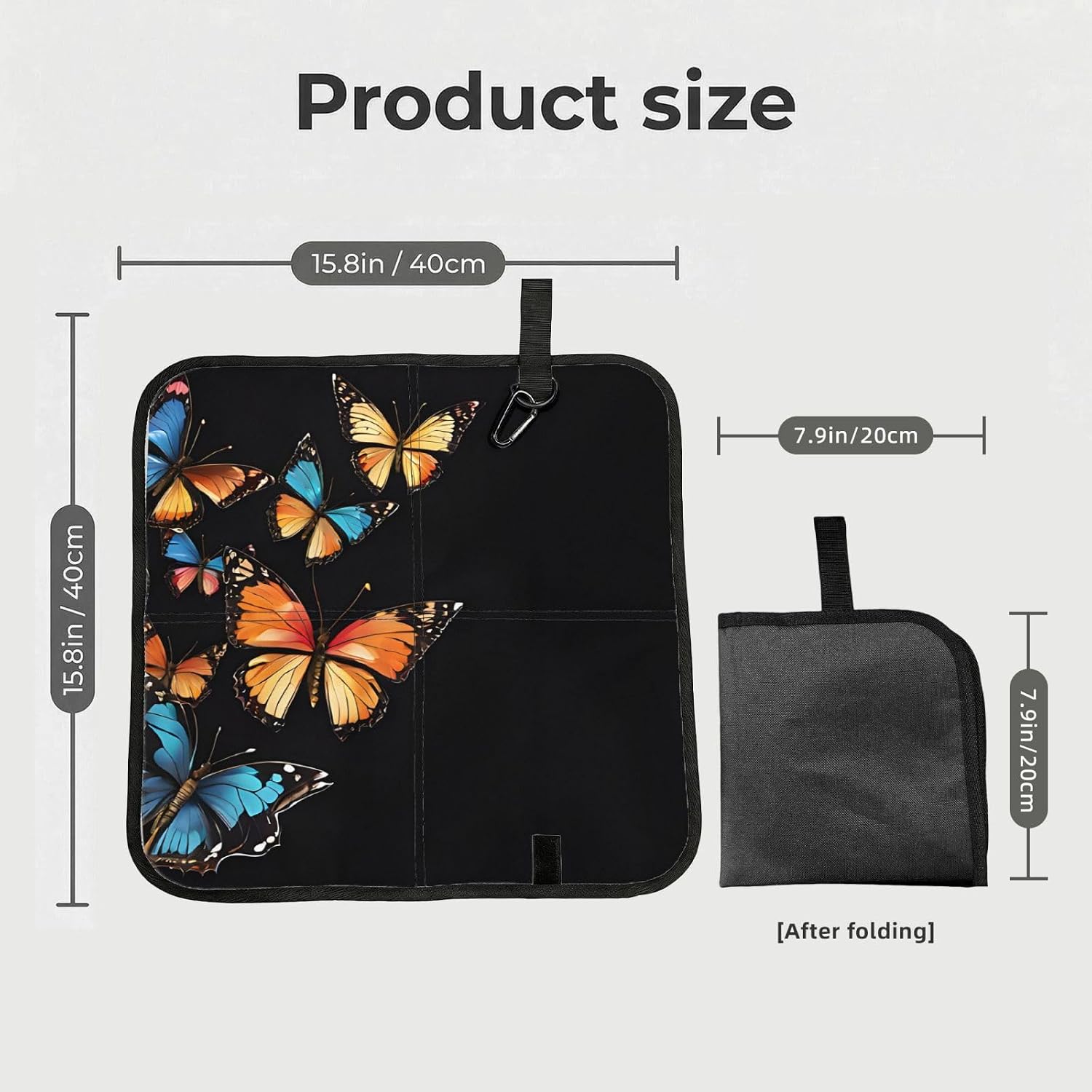 (Pretty Butterfly) Sitting Pad Foldable Seat Cushion Lightweight Camping Seat Mat with Hook for Outdoor Hiking Picnic Camping