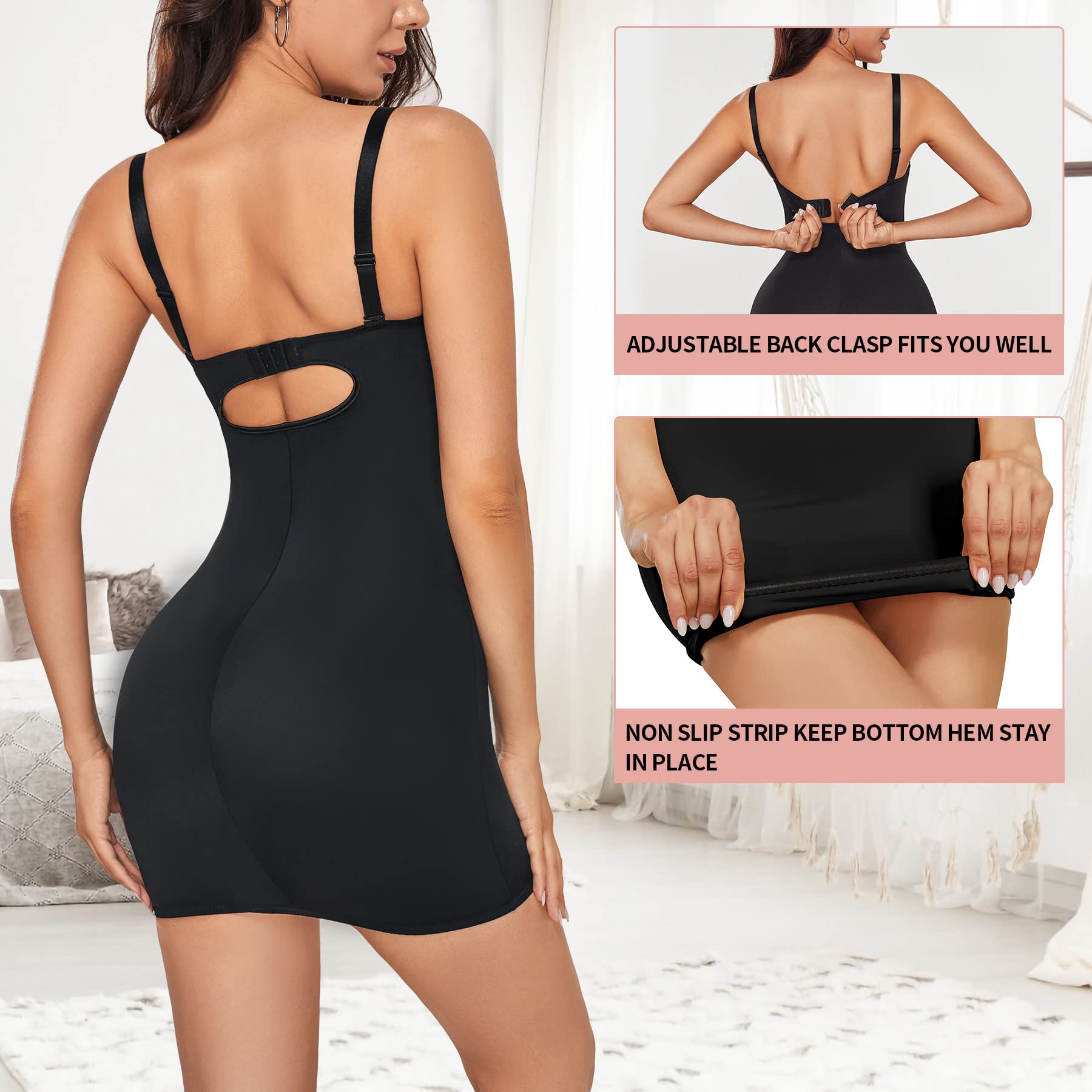Gotoly Vestido Moldeador con Tirantes Ajustables Vestido de Mujer que Moldea la Figura Full Slips Control Dress Shapewear Body Shaper con Sujetador Incorporado