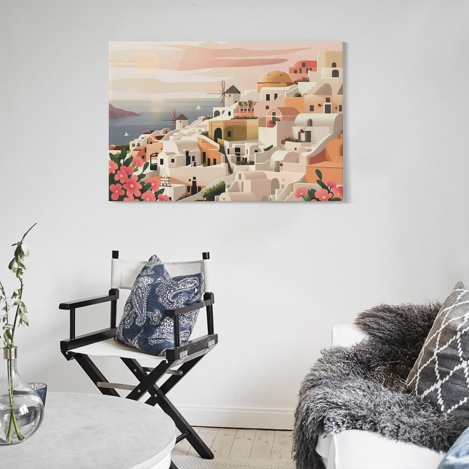 オズム美術手描きの油絵額縁なし手作りのエーゲ海絵画風景画キャンバスに現代ギリシャの海の絵 絵画 ギリシャ 風景画(街並み) エーゲ海に浮かぶ船 インテリアアート額