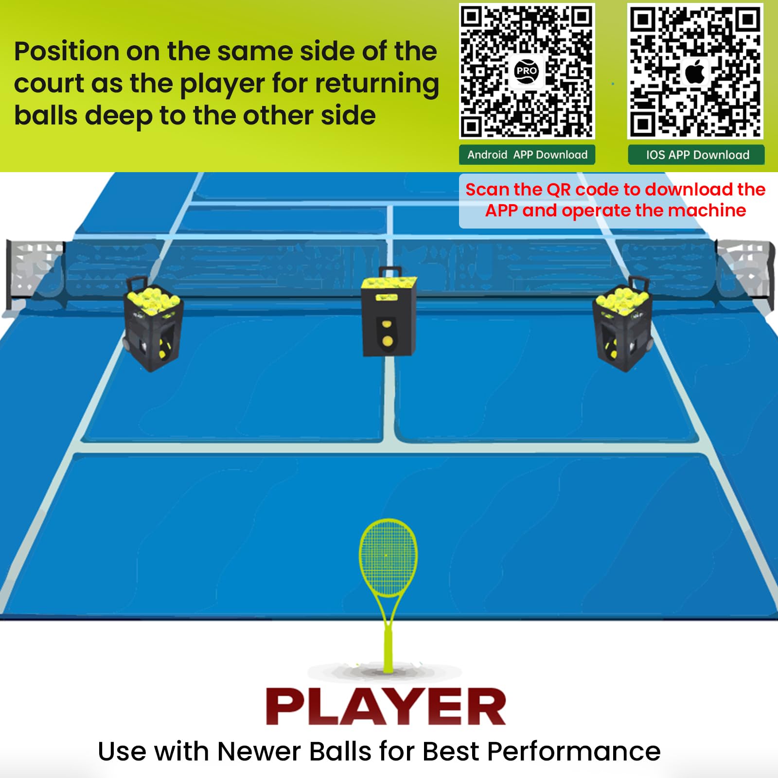 Cannon - Máquina portátil de pelotas de tenis (solo pesa 22 libras) para principiantes, motor dual para giro superior y retroceso, más de 50 pelotas, máximo 45 MPH, más de 4 horas de juego con batería