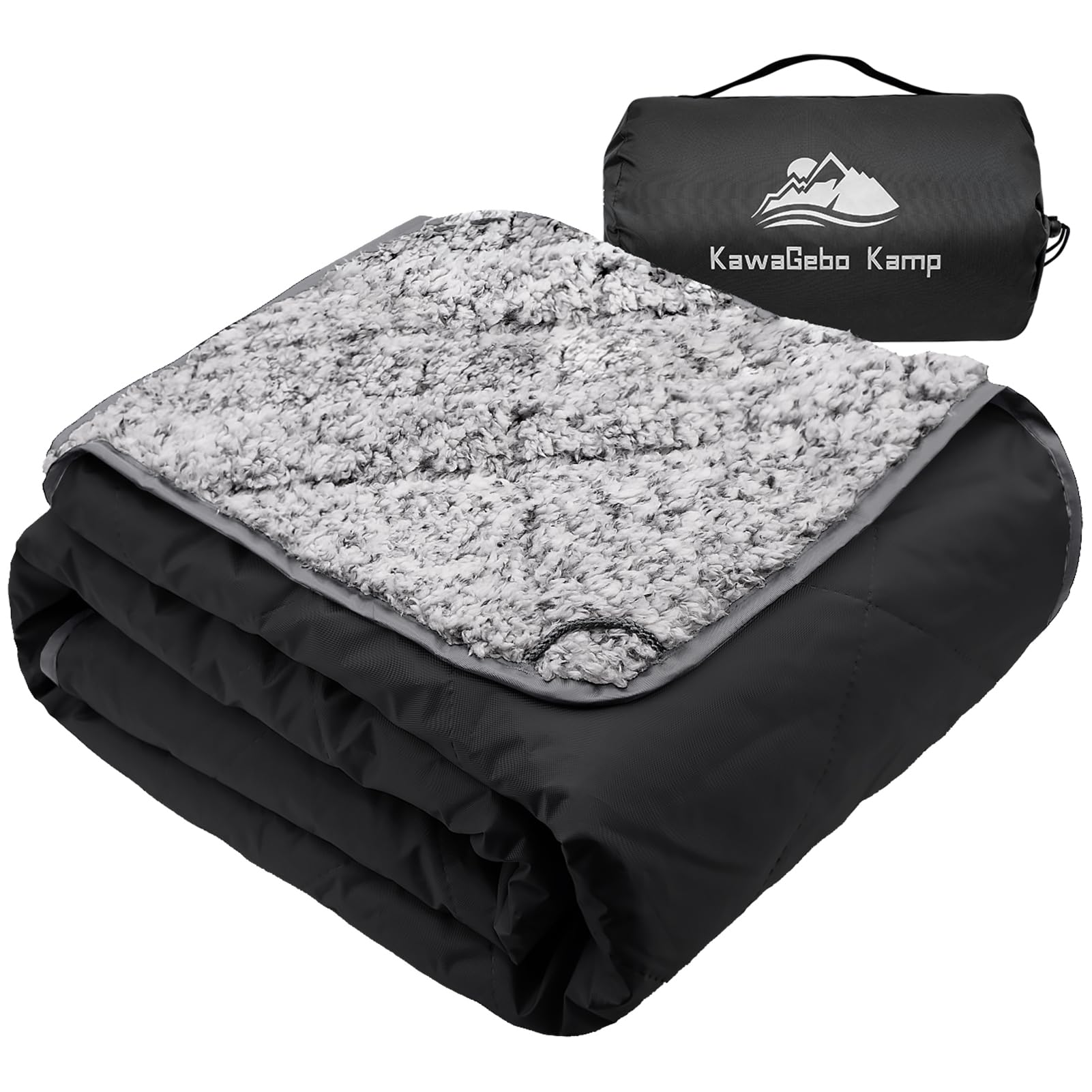 KawaGebo Kamp Sherpa Warm Outdoor Camping Blanket - Waterproof Stadium Blanket for Cold Weather, Camp, Sports Mom and Concert - Camping Quilt 80" X 58