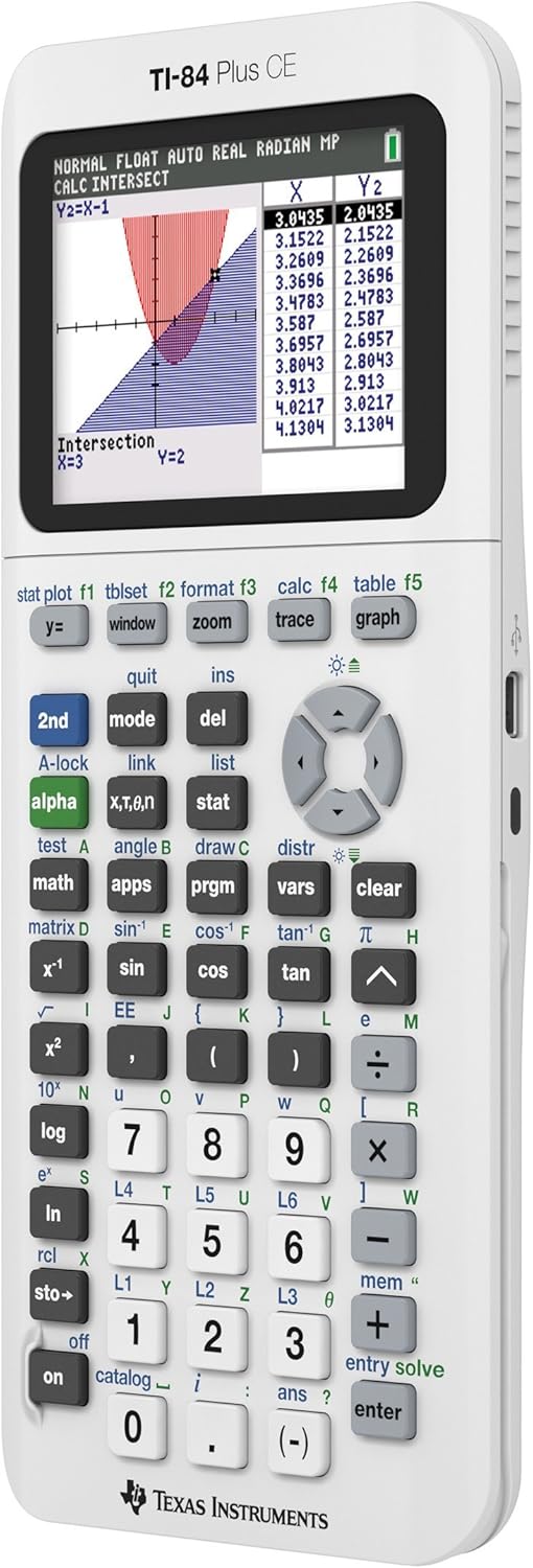 TI-84 Plus CE Color Graphing Calculator, White (Renewed)